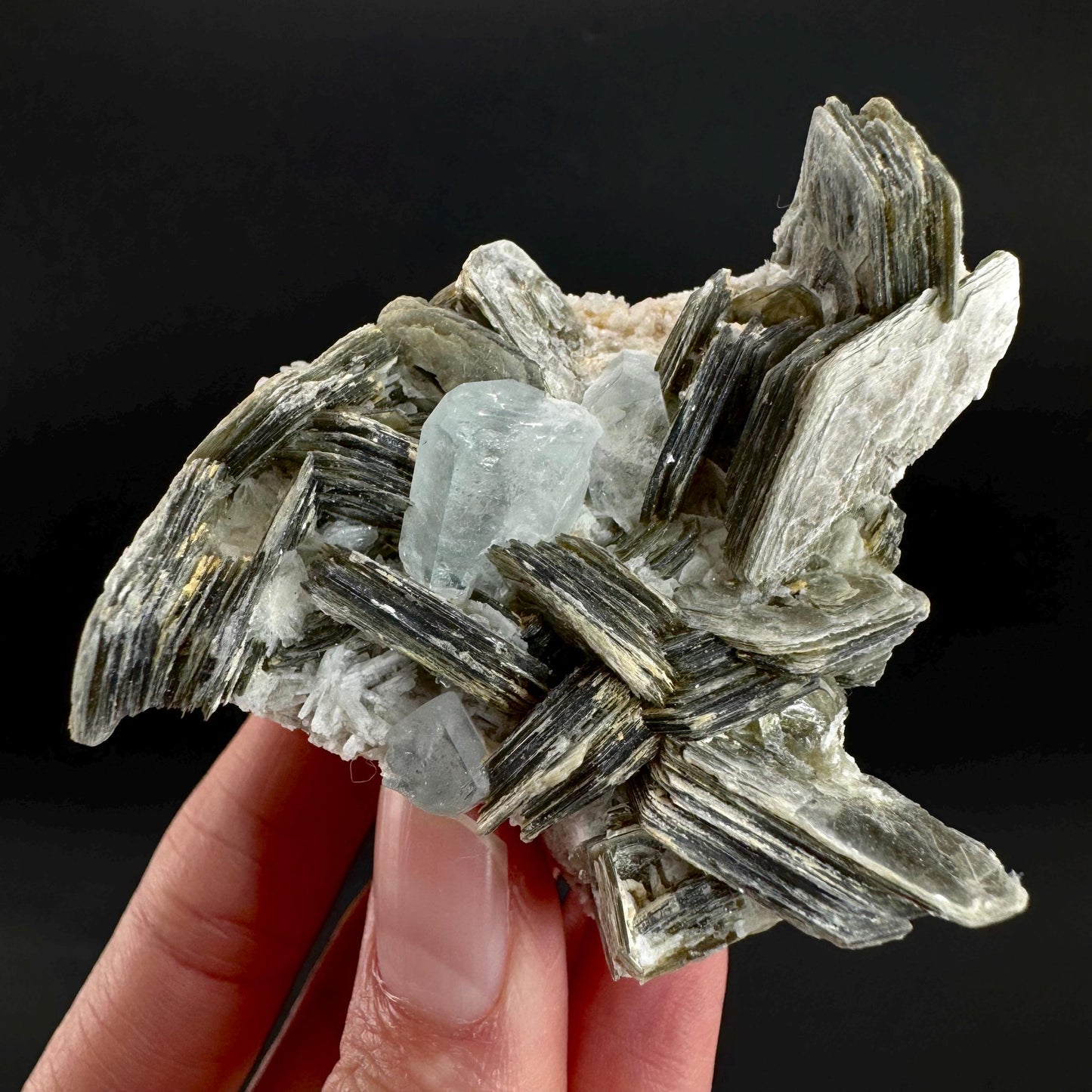 Aquamarine with Muscovite | natural blue crystal, mineral specimen from Pakistan