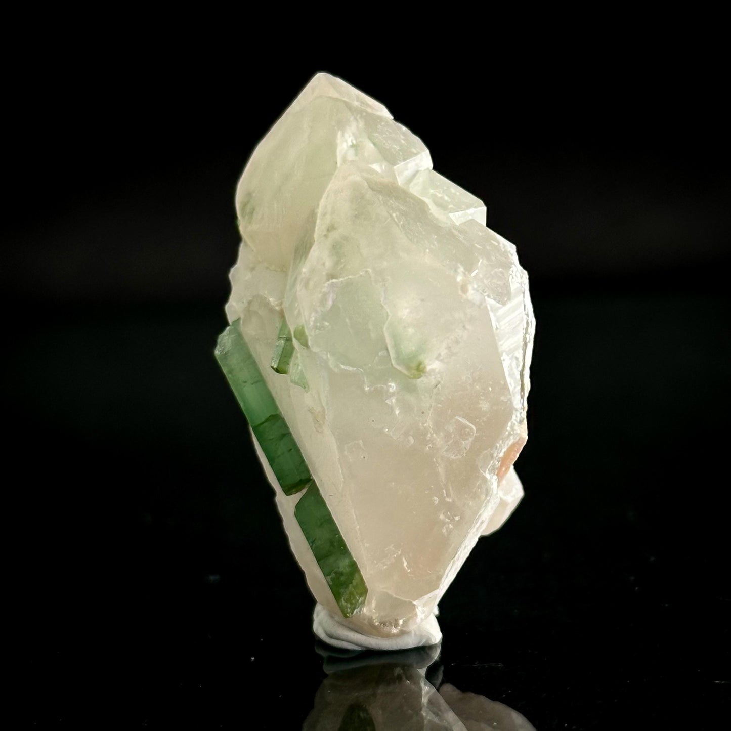 Elbaite Tourmaline on Double Terminated Quartz | Natural Green Crystal, Mineral Specimen from Pakistan