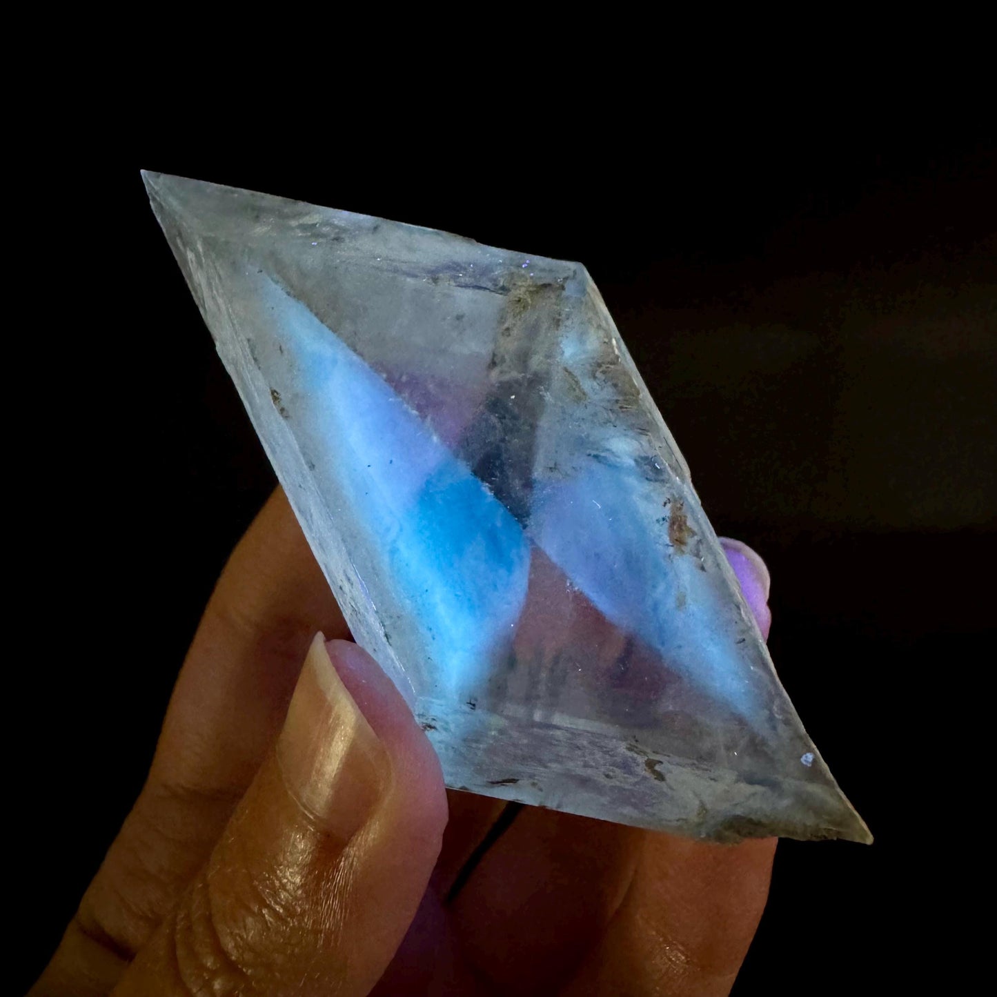 Hourglass Selenite | Phosphorescent UV Reactive Gypsum Crystal from Canada