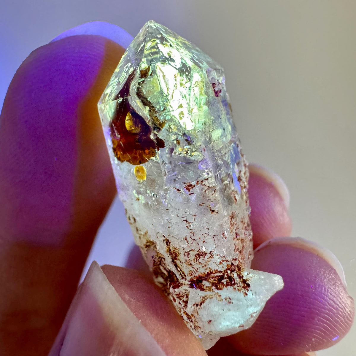 Petroleum Quartz | UV reactive firefly crystal, fluorescent mineral specimen from Madagascar