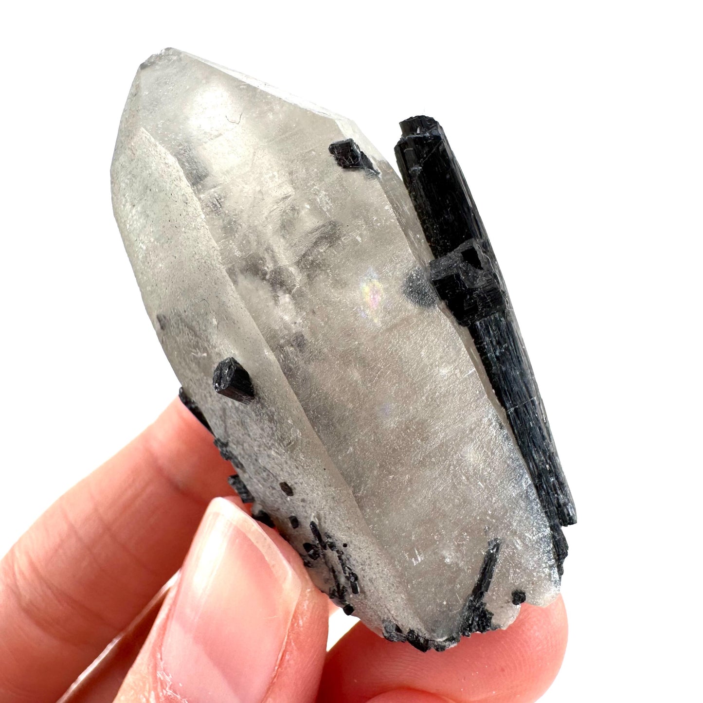Black Tourmaline on Smoky Quartz | schorl crystal cluster, mineral specimen from Namibia