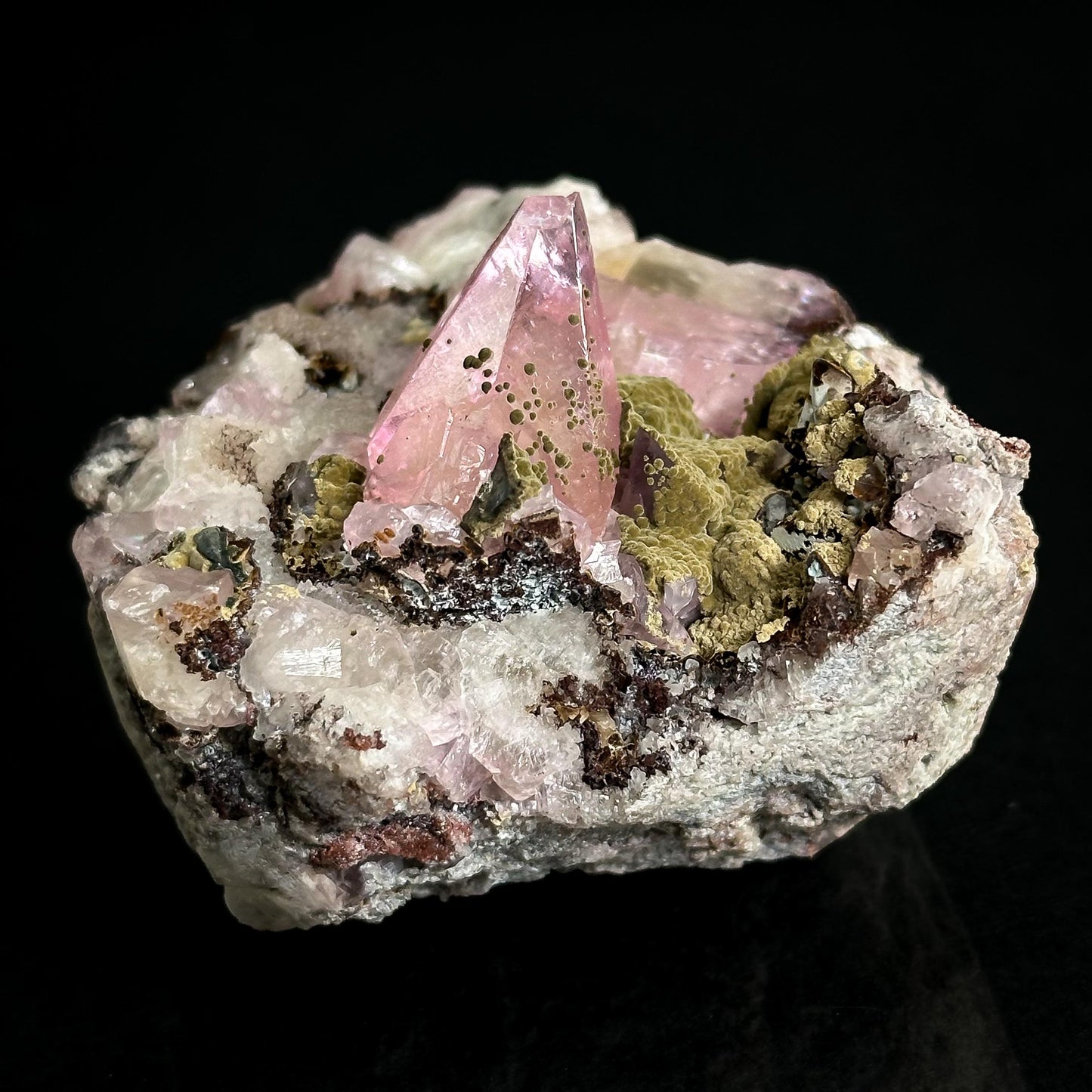 Gem Cobaltoan Calcite with Kolwezite | translucent pink crystal cluster, rare mineral specimen