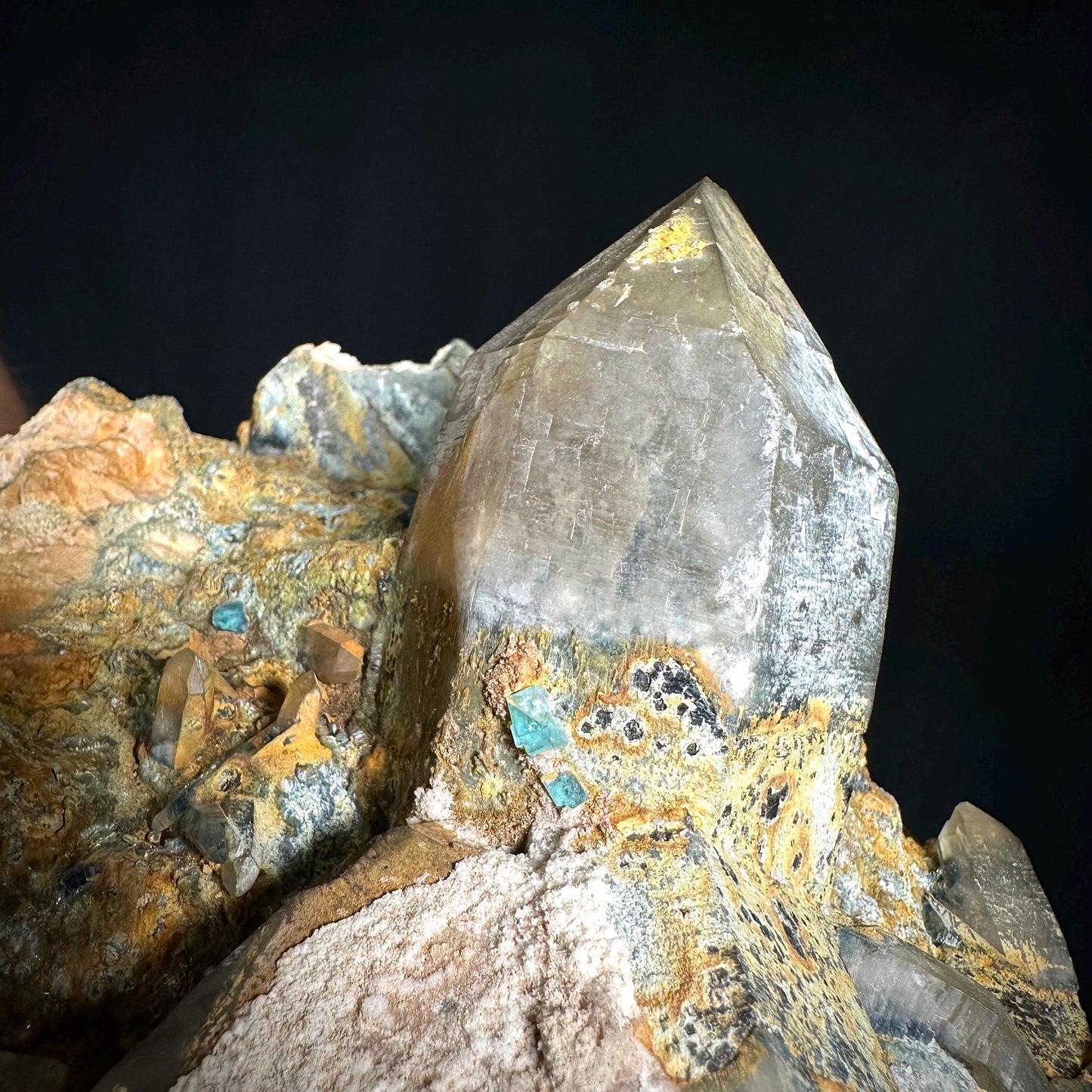 MASSIVE Smoky Quartz with Fluorite, Hyalite Opal, Foitite, & Feldspar | Crystal Cluster from Namibia