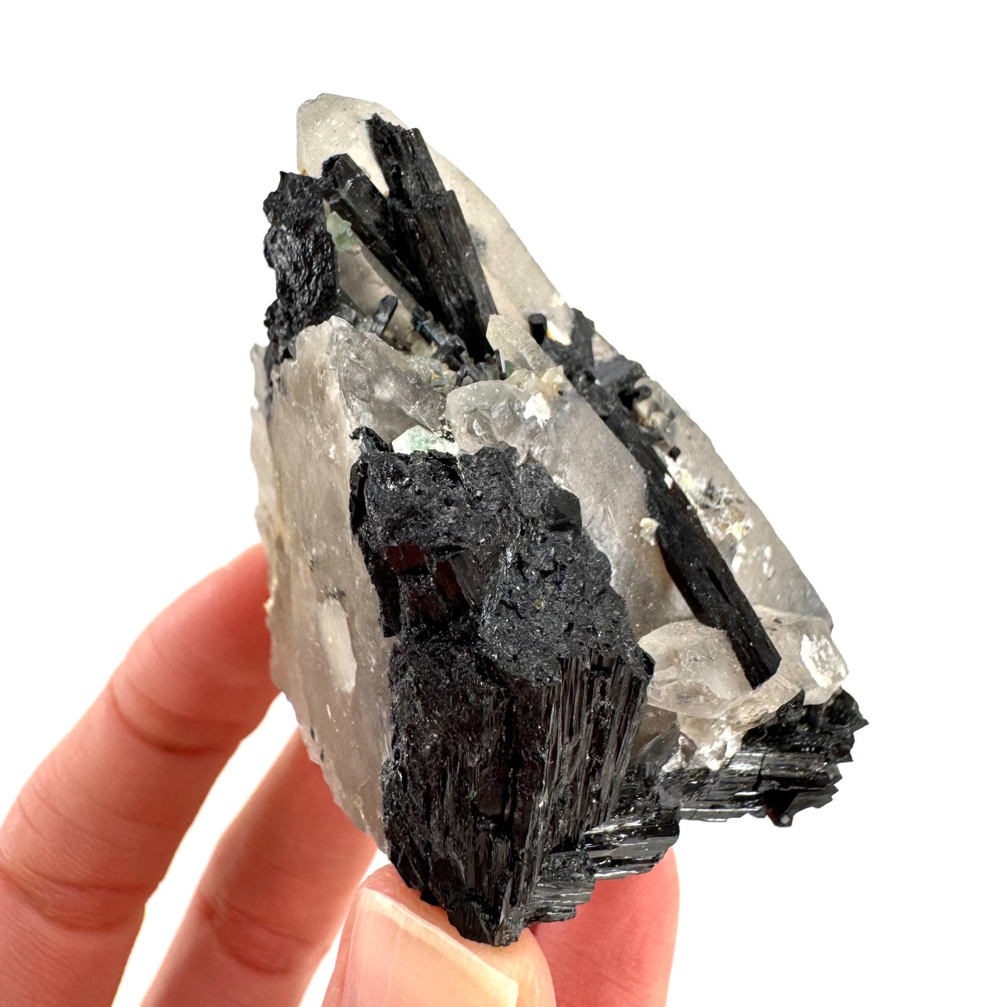 Black Tourmaline on Smoky Quartz | schorl crystal cluster, mineral specimen from Namibia