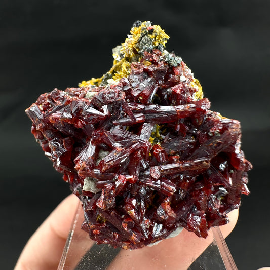 Realgar w/ Orpiment (Peru), realgar specimen, orpiment crystal, realgar crystal, mineral specimen