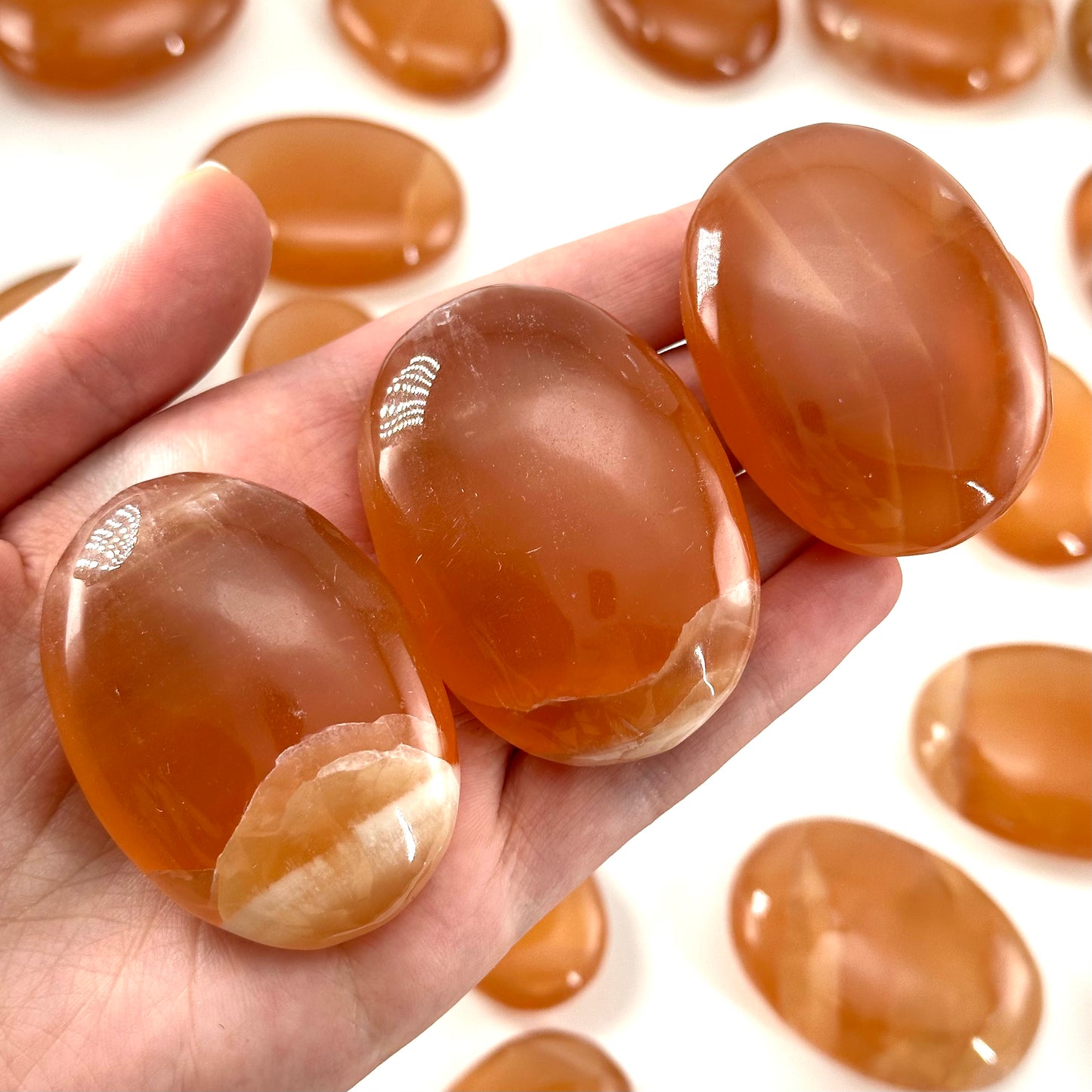 Honey Calcite Palm Stone | Polished Orange Crystal Worry Stone (Sacral Chakra)