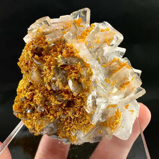 Orpiment on Barite w/ Realgar (Peru), Orpiment specimen, mineral specimen