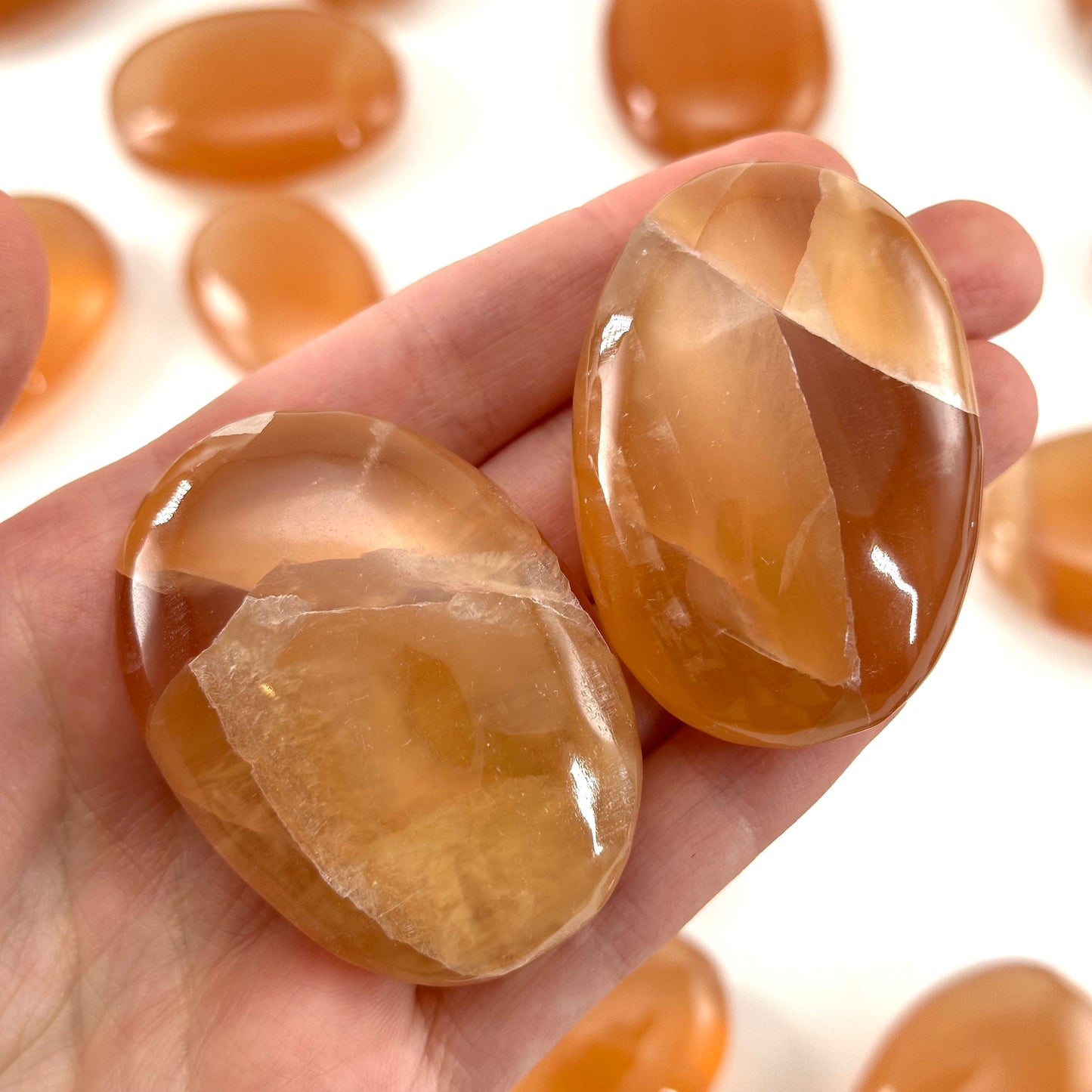 Honey Calcite Palm Stone | Polished Orange Crystal Worry Stone (Sacral Chakra)