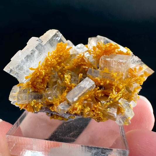Orpiment on Barite (Peru), Orpiment specimen, mineral specimen