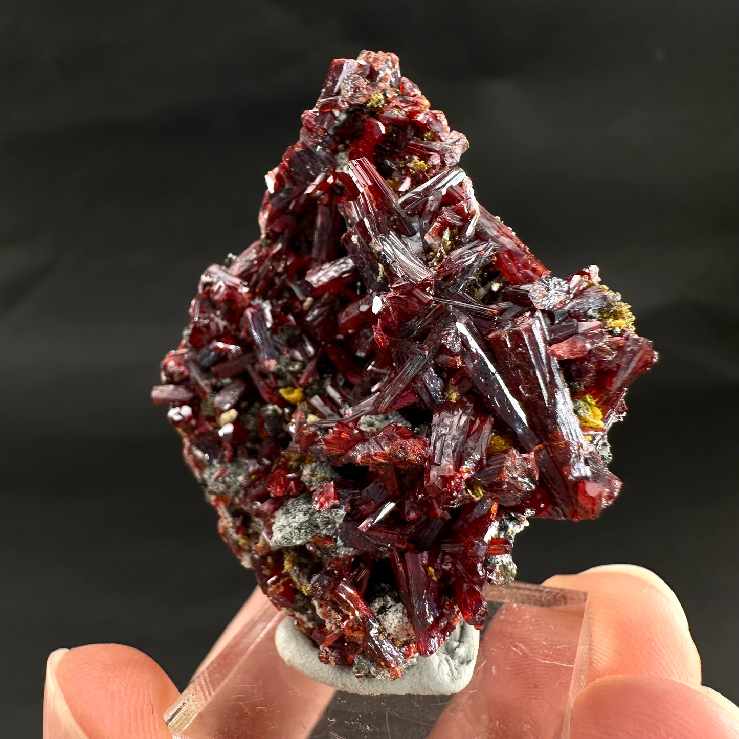 Realgar w/ Orpiment (Peru), realgar specimen, orpiment crystal, realgar crystal, mineral specimen