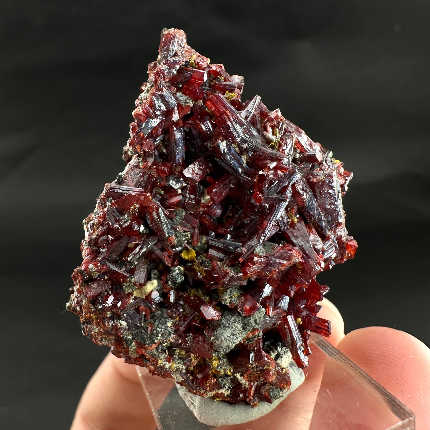 Realgar w/ Orpiment (Peru), realgar specimen, orpiment crystal, realgar crystal, mineral specimen
