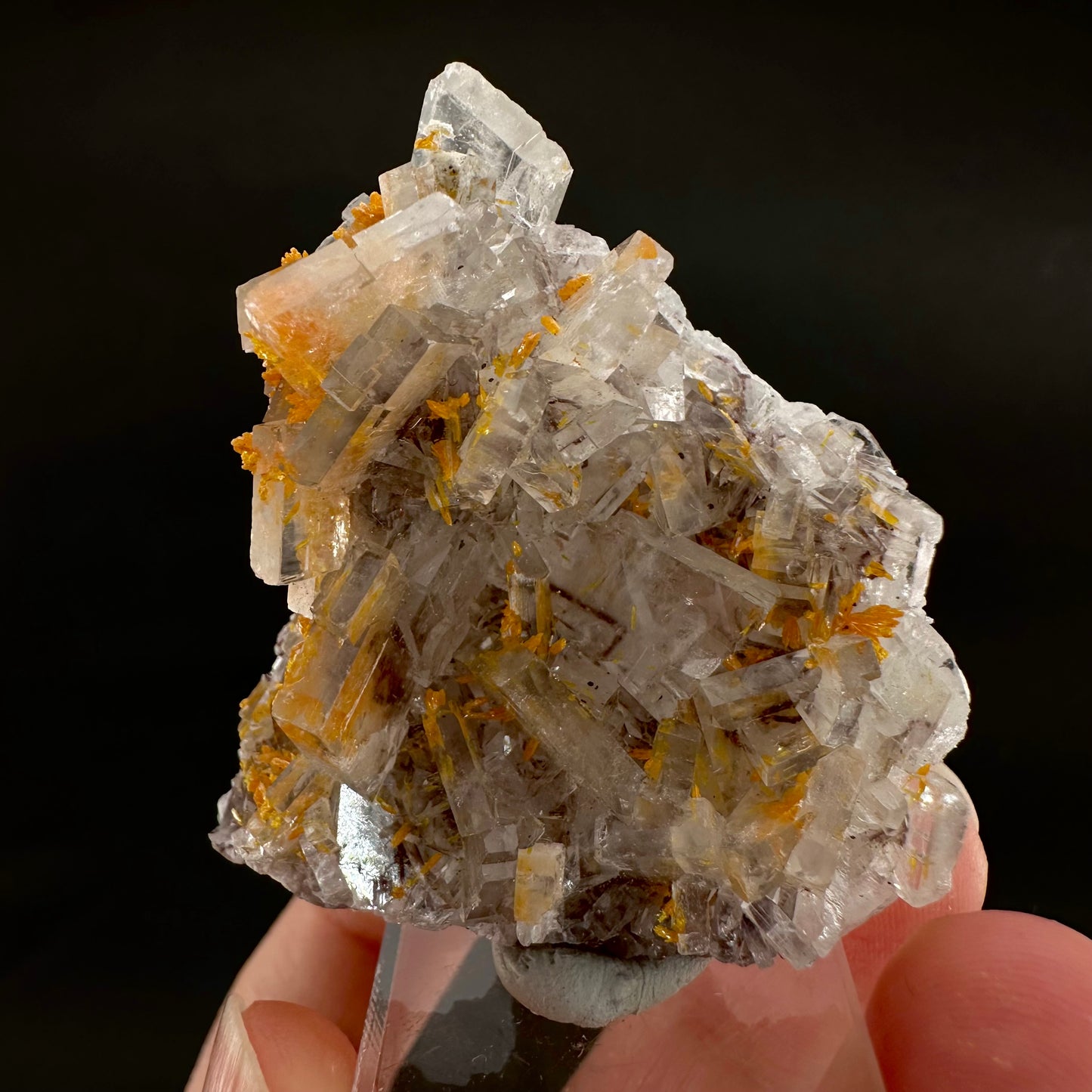 Orpiment on Barite (Peru), Orpiment specimen, mineral specimen