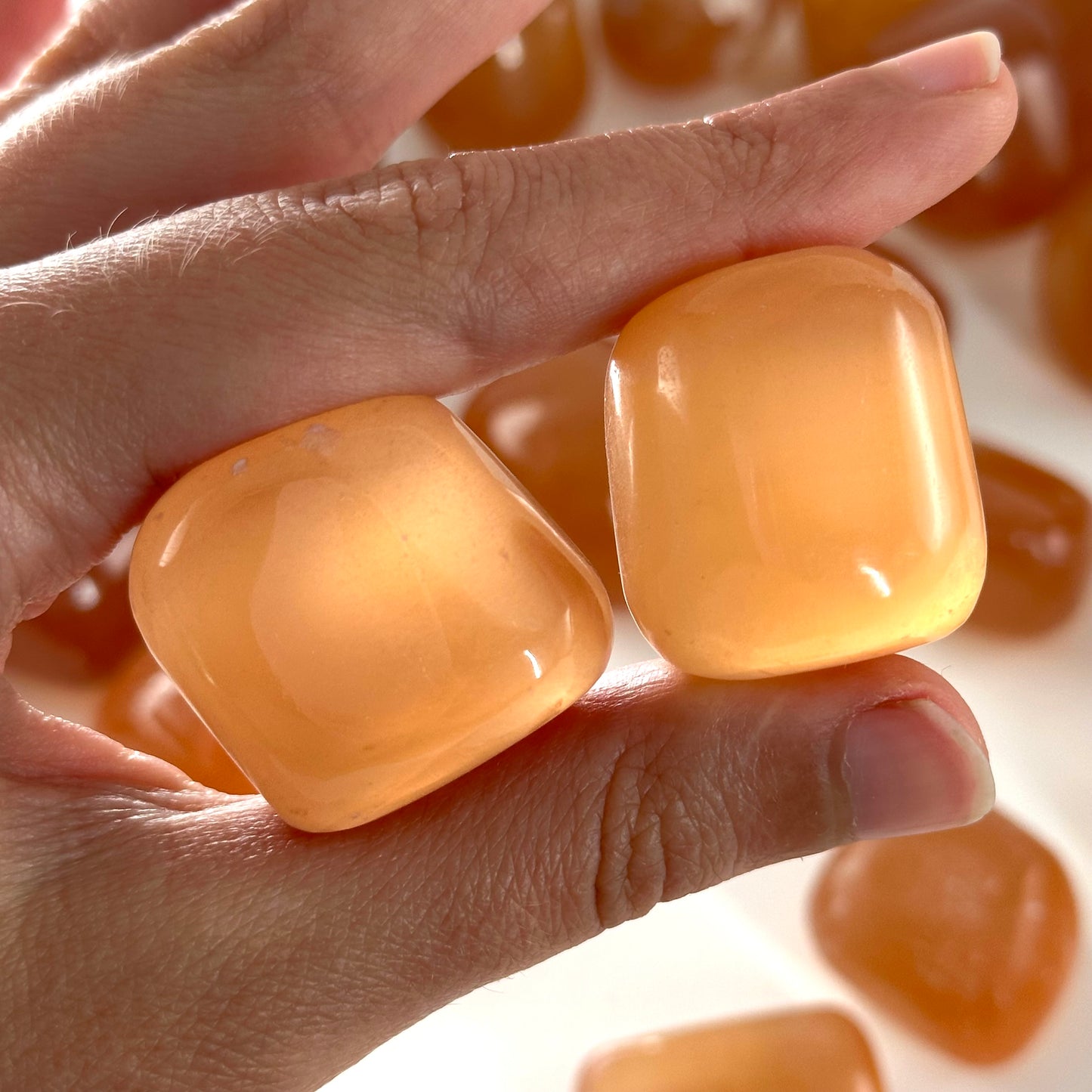 ONE tumbled honey calcite, natural orange calcite, polished honey calcite, orange calcite tumble, honey calcite crystal