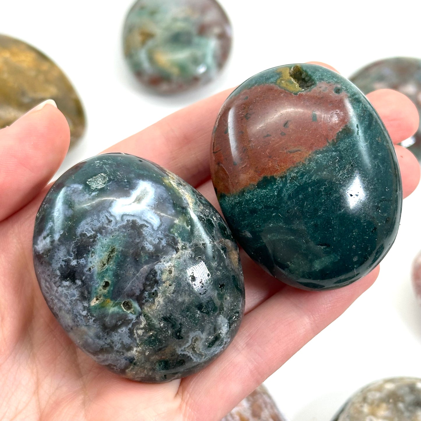 Ocean Jasper Palm Stone | Polished Orbicular Crystal Worry Stone (Solar Plexus Chakra)