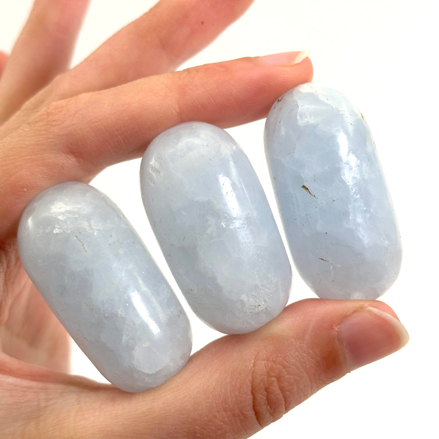 Blue Calcite Worry Stone | Polished Tumbled Crystal Lingam (Throat Chakra)