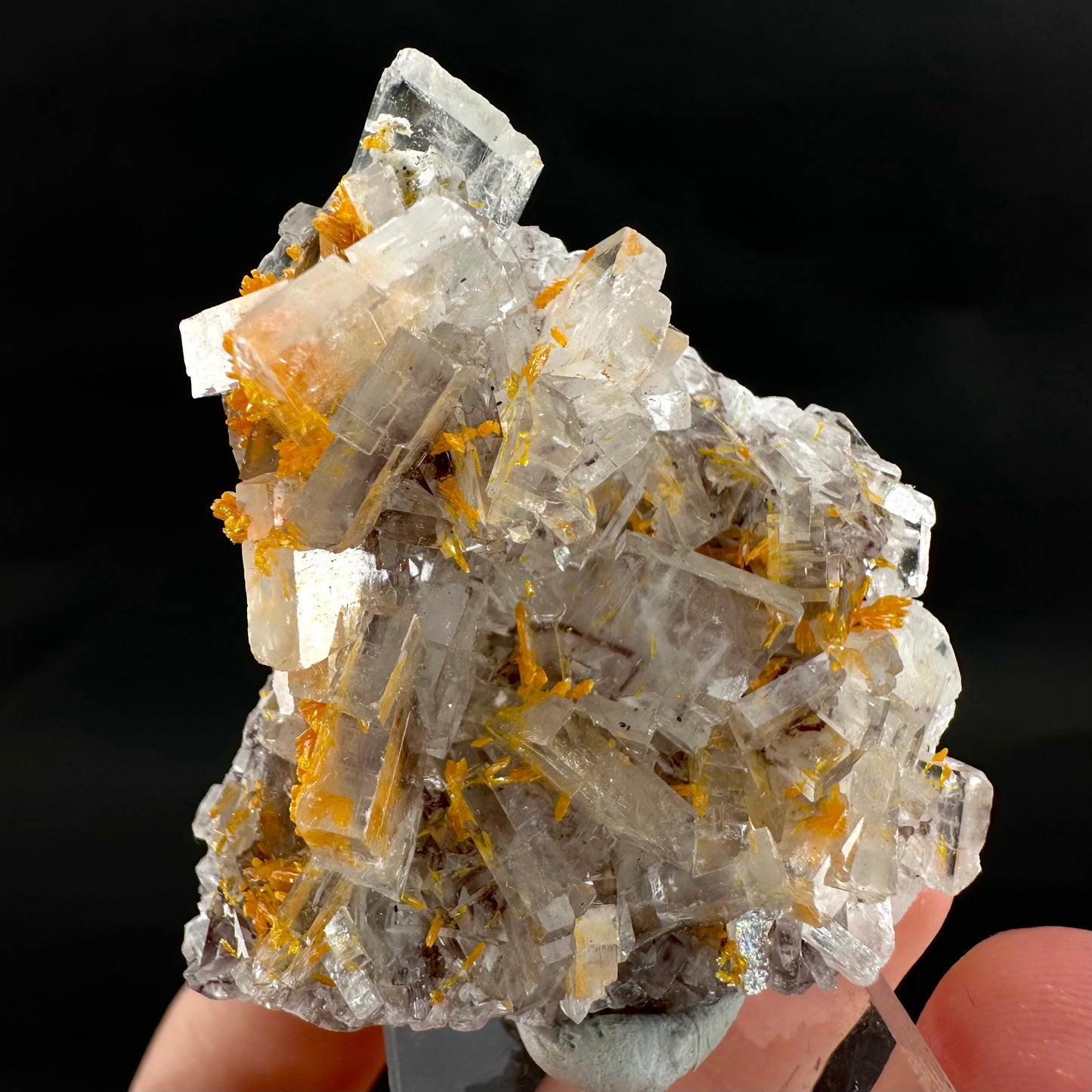 Orpiment on Barite (Peru), Orpiment specimen, mineral specimen
