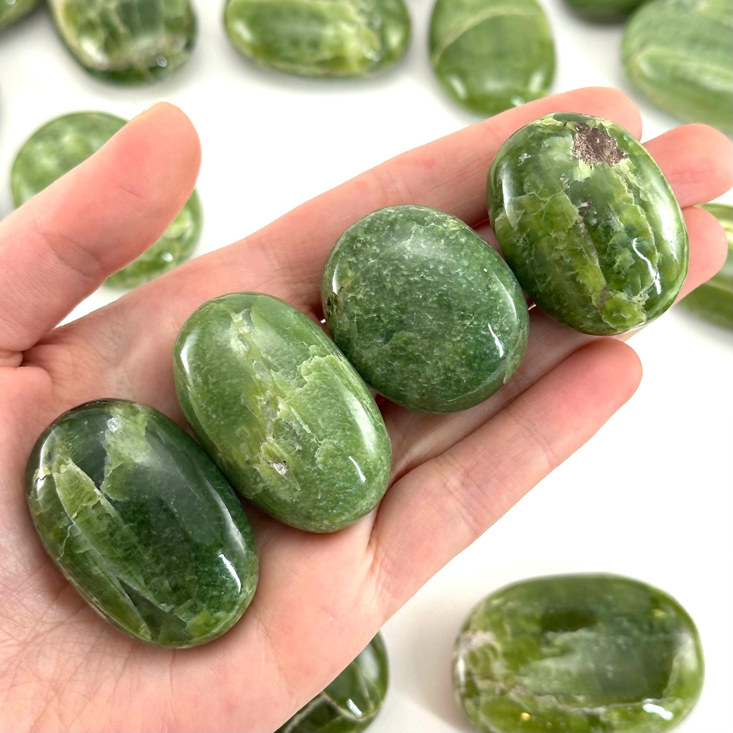 Tremolite Palm Stone | Polished Green Crystal Worry Stone (Heart Chakra)