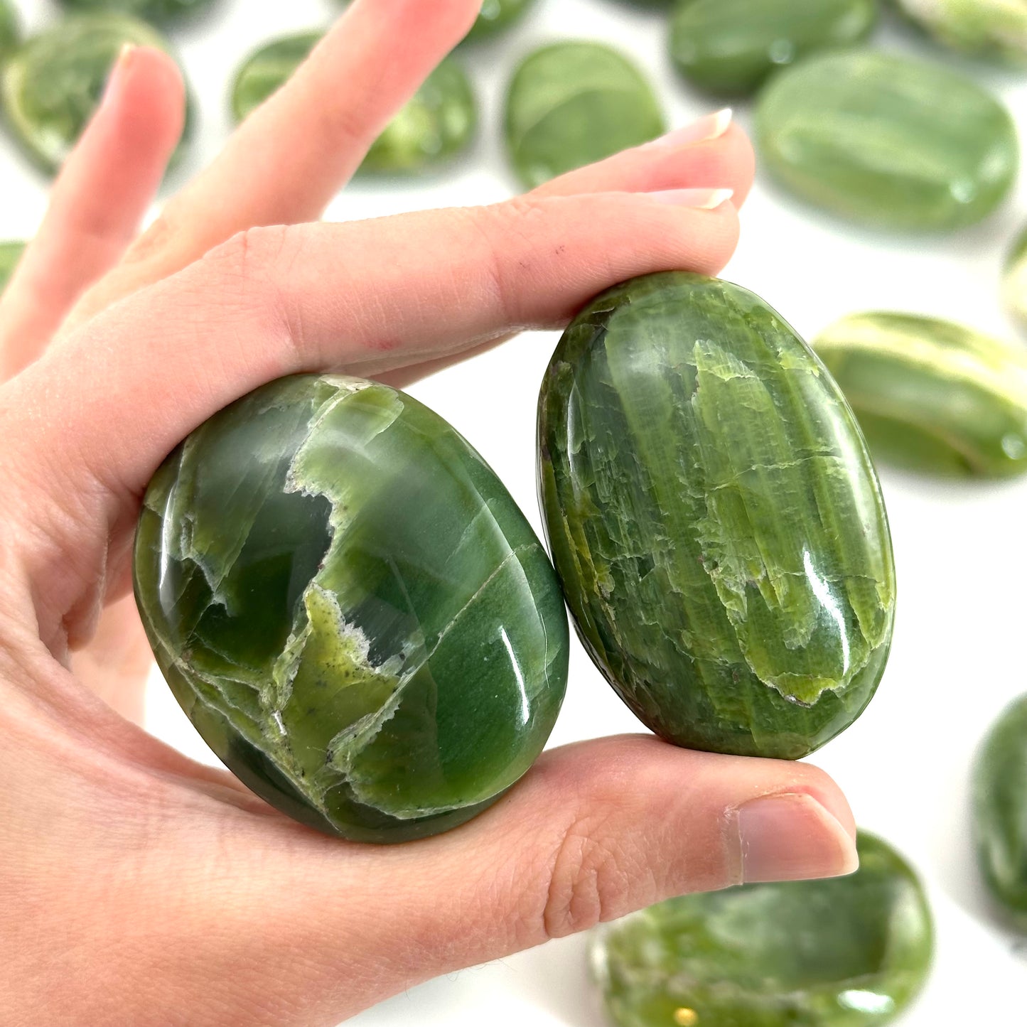 Tremolite Palm Stone | Polished Green Crystal Worry Stone (Heart Chakra)