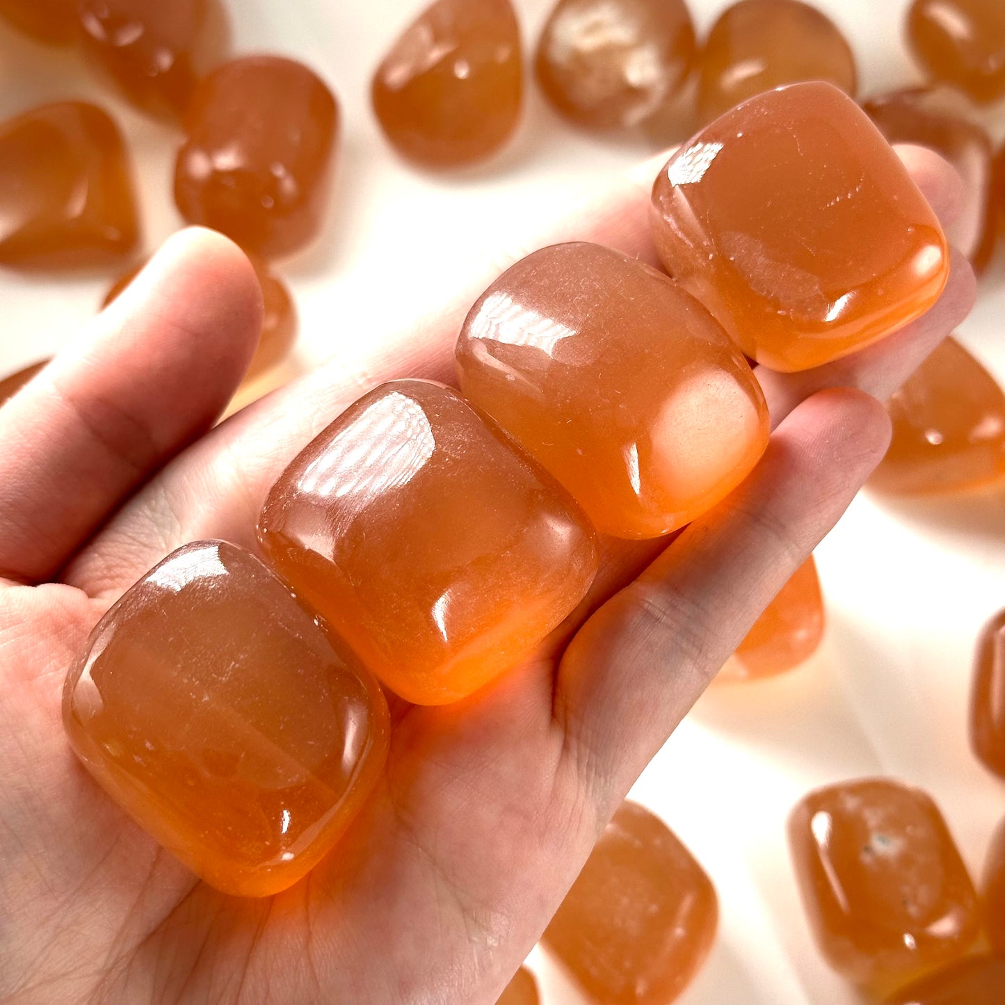 ONE tumbled honey calcite, natural orange calcite, polished honey calcite, orange calcite tumble, honey calcite crystal
