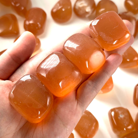 ONE tumbled honey calcite, natural orange calcite, polished honey calcite, orange calcite tumble, honey calcite crystal