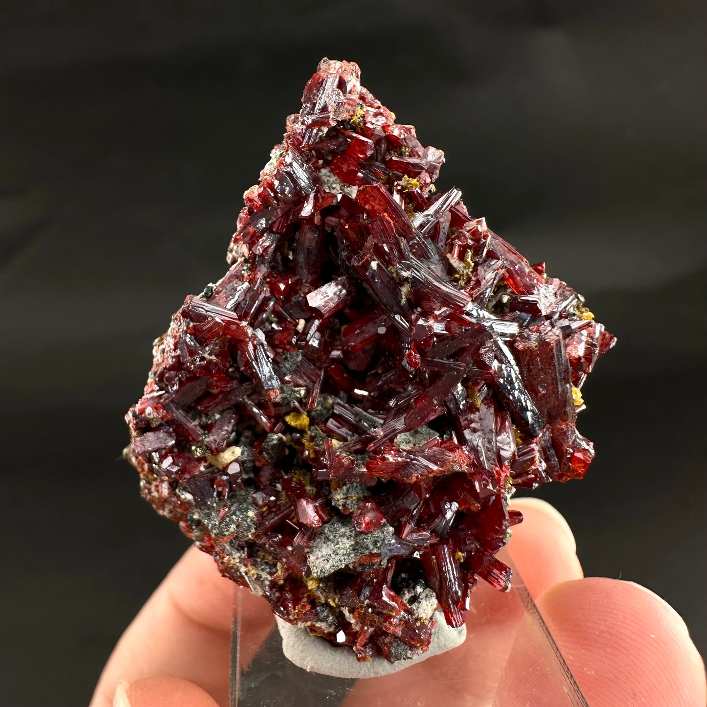 Realgar w/ Orpiment (Peru), realgar specimen, orpiment crystal, realgar crystal, mineral specimen