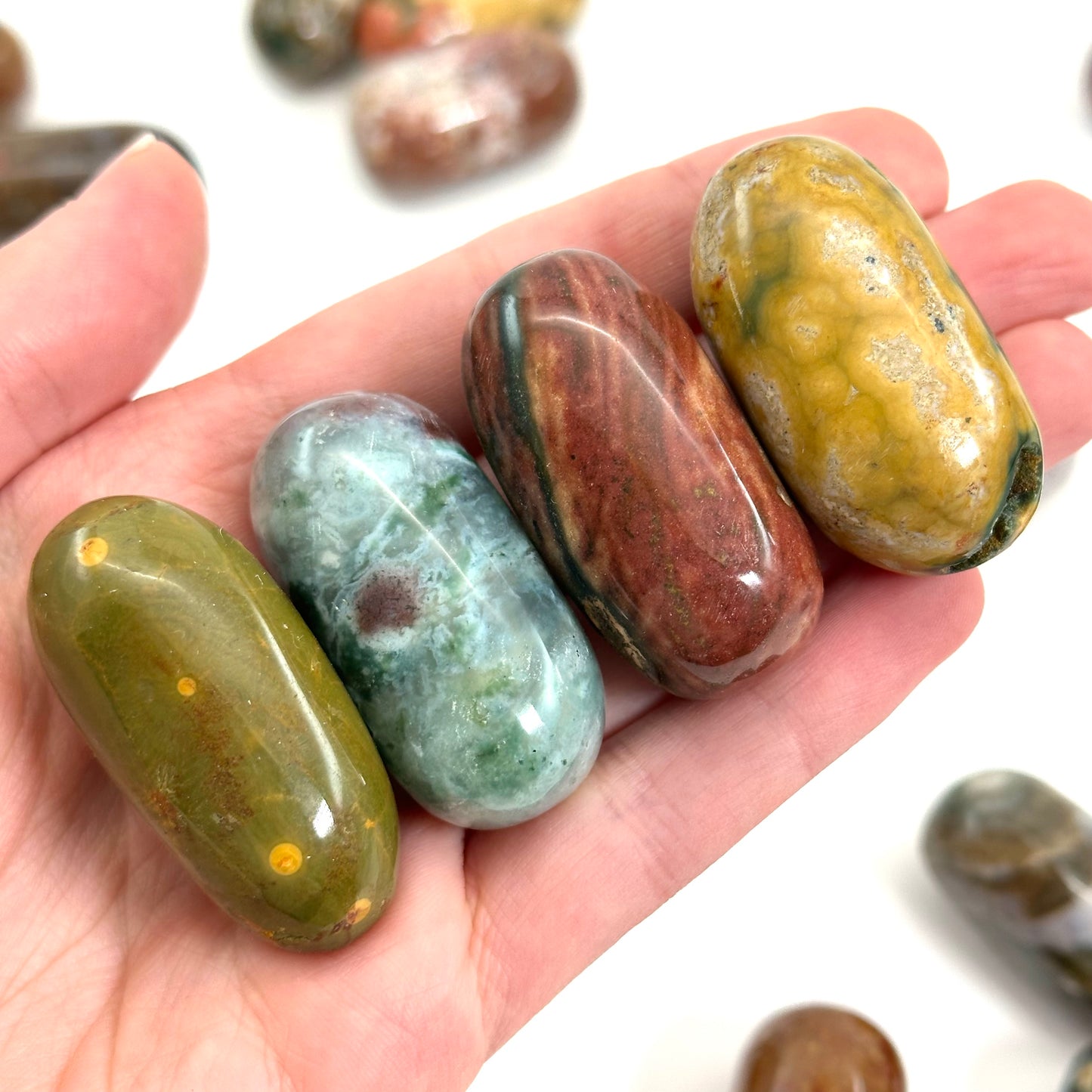Ocean Jasper Worry Stone | Polished Tumbled Orbicular Crystal Lingam (Solar Plexus Chakra)