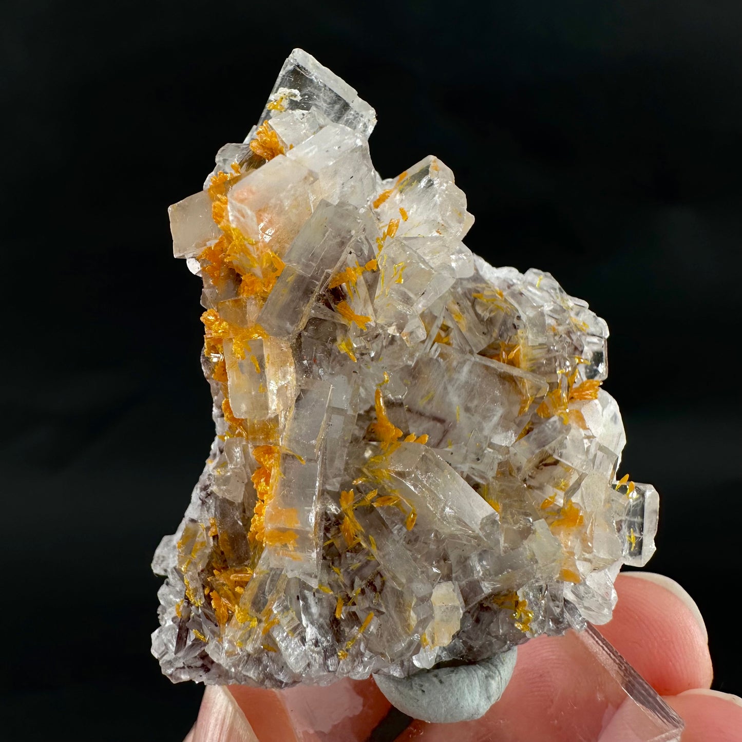 Orpiment on Barite (Peru), Orpiment specimen, mineral specimen