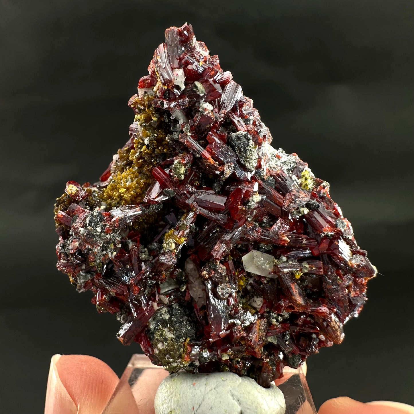 Realgar w/ Orpiment (Peru), realgar specimen, orpiment crystal, realgar crystal, mineral specimen