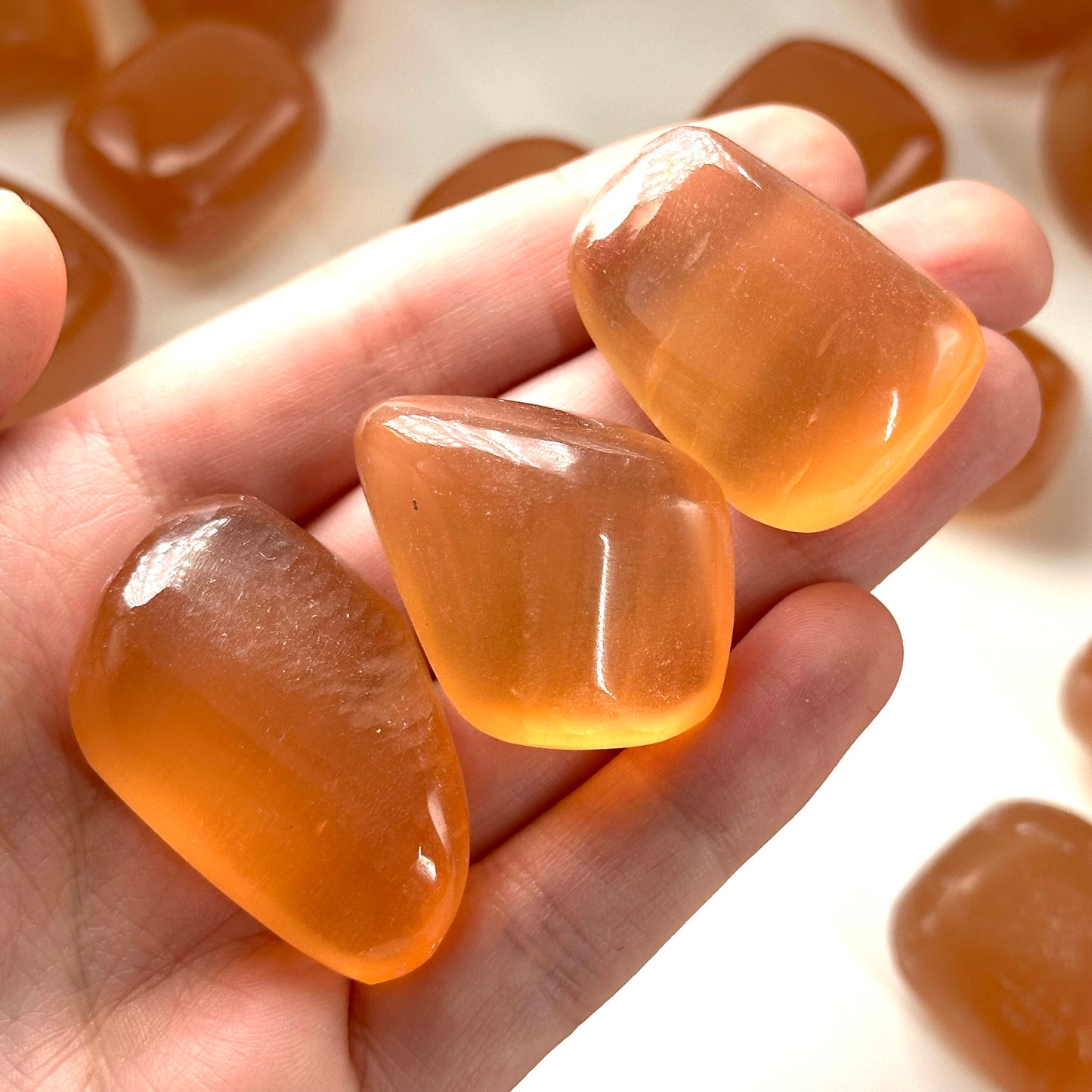 ONE tumbled honey calcite, natural orange calcite, polished honey calcite, orange calcite tumble, honey calcite crystal