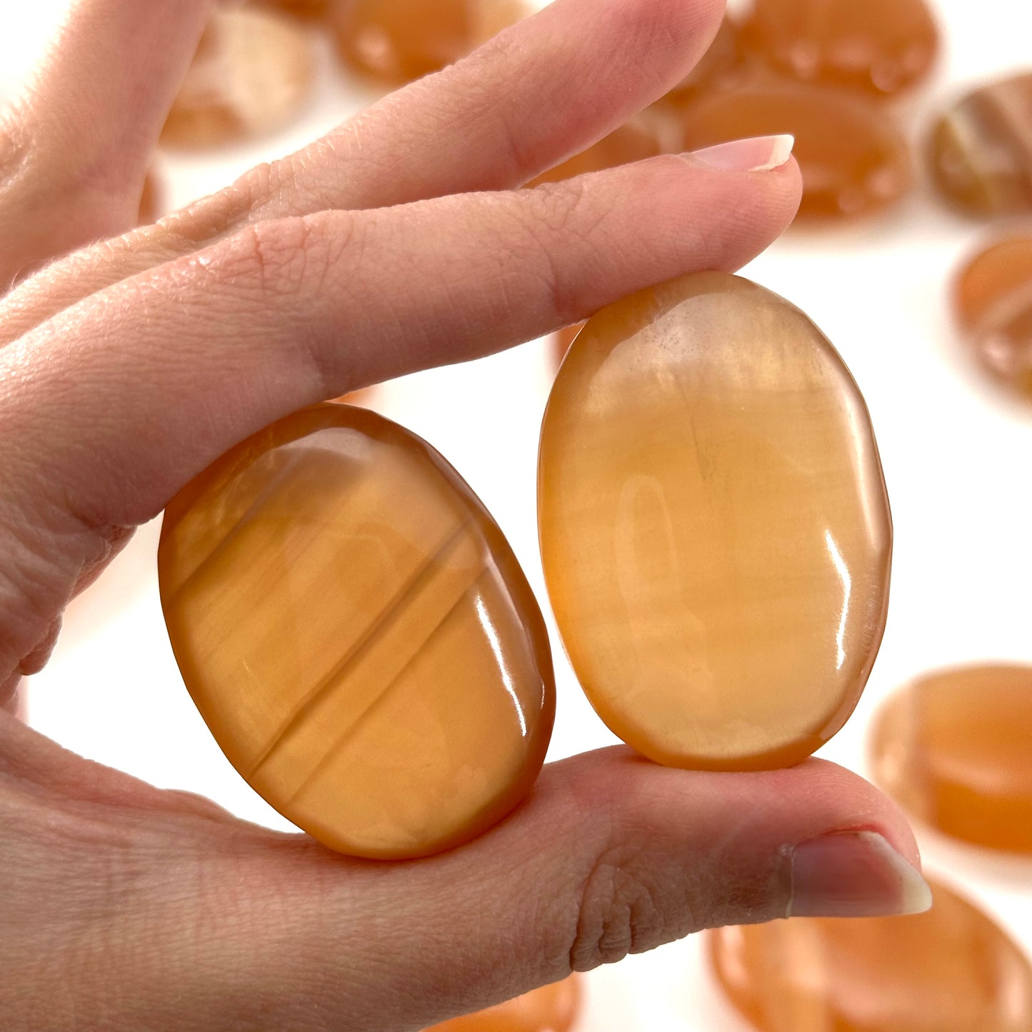 Honey Calcite Palm Stone | Polished Orange Crystal Worry Stone (Sacral Chakra)