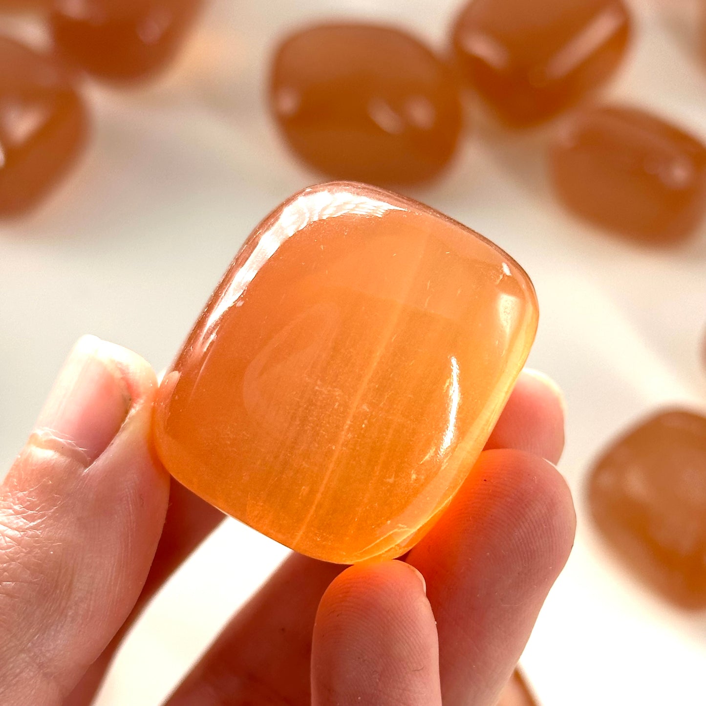 ONE tumbled honey calcite, natural orange calcite, polished honey calcite, orange calcite tumble, honey calcite crystal