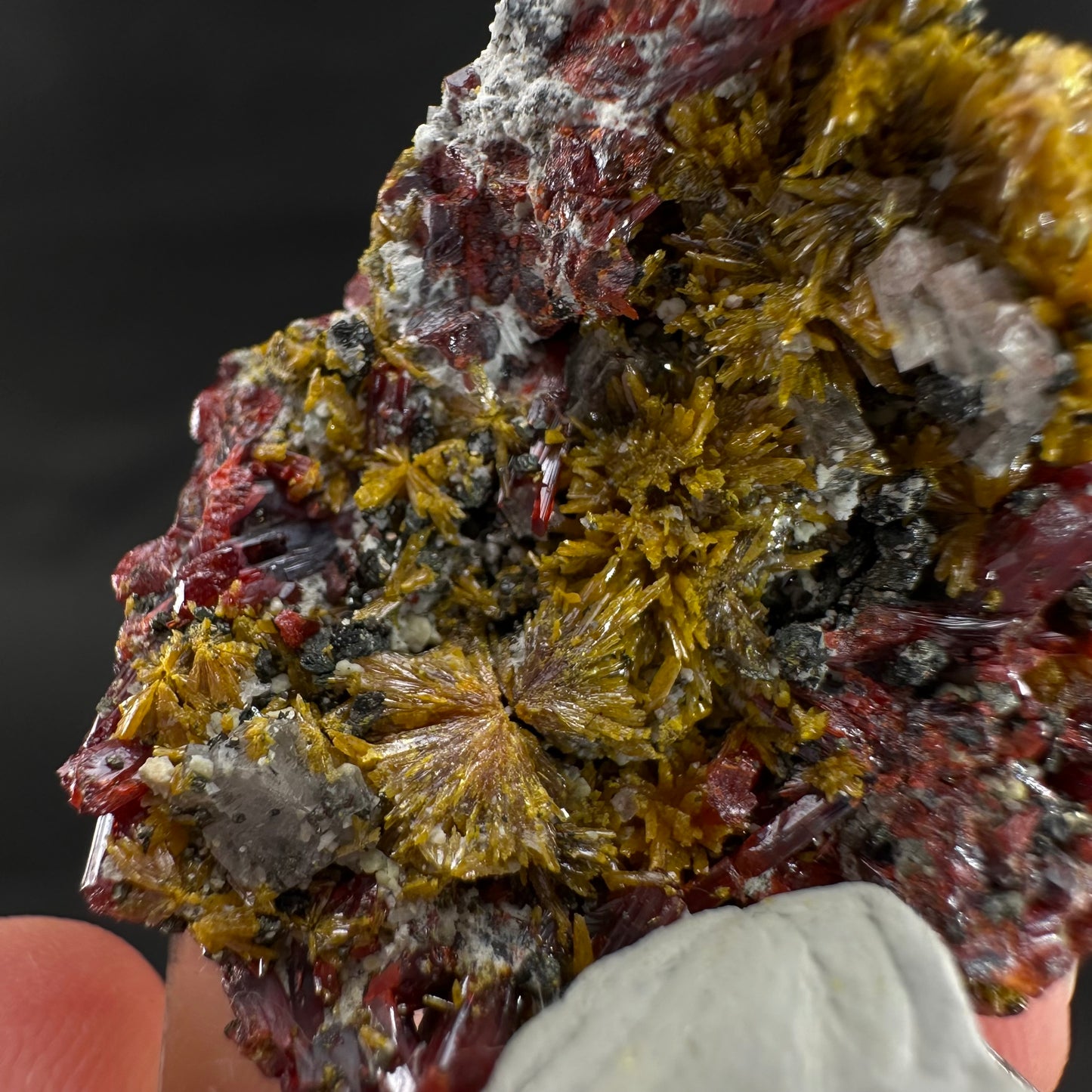 Realgar w/ Orpiment (Peru), realgar specimen, orpiment crystal, realgar crystal, mineral specimen