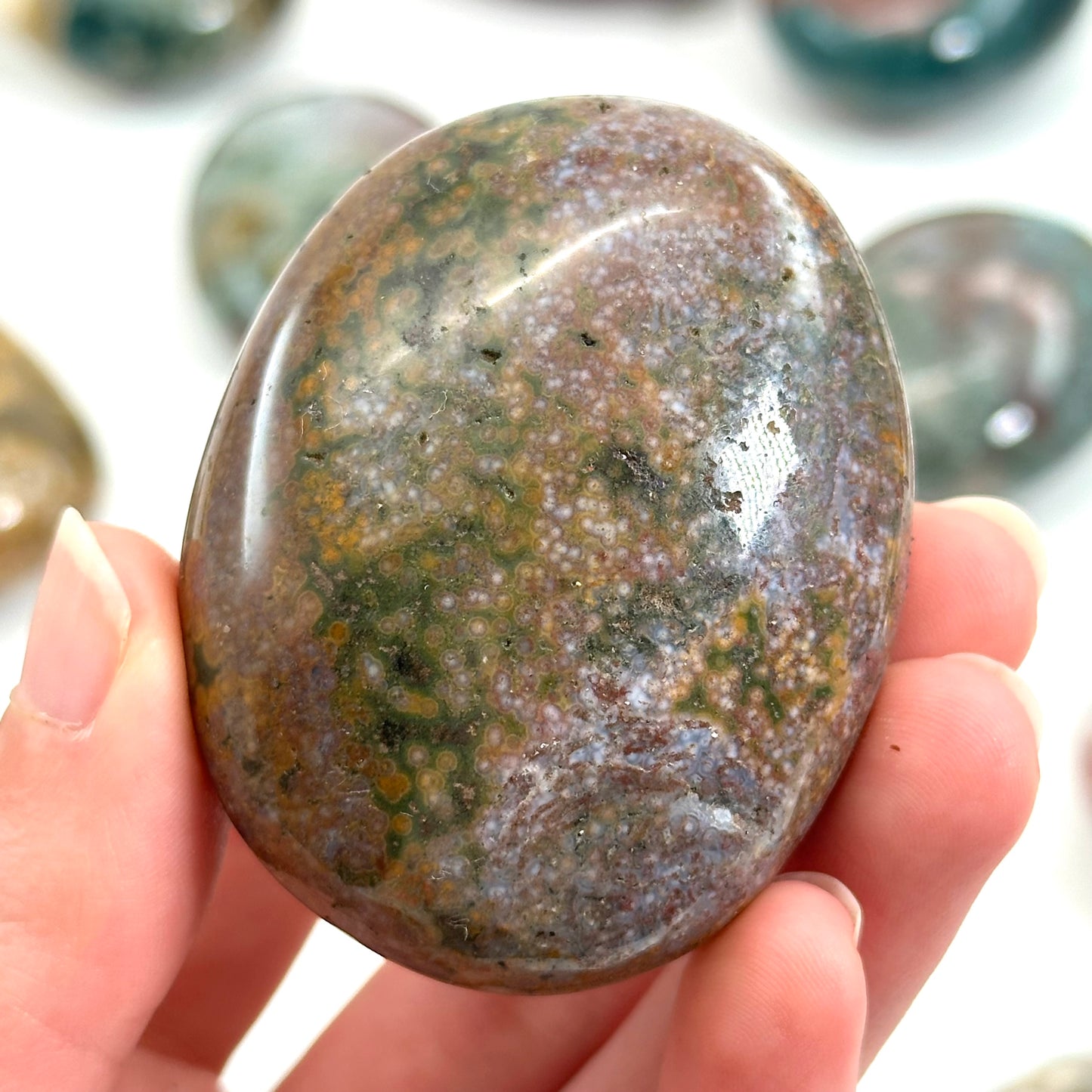 Ocean Jasper Palm Stone | Polished Orbicular Crystal Worry Stone (Solar Plexus Chakra)