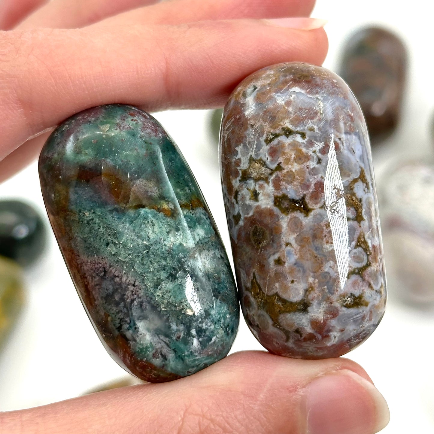 Ocean Jasper Worry Stone | Polished Tumbled Orbicular Crystal Lingam (Solar Plexus Chakra)