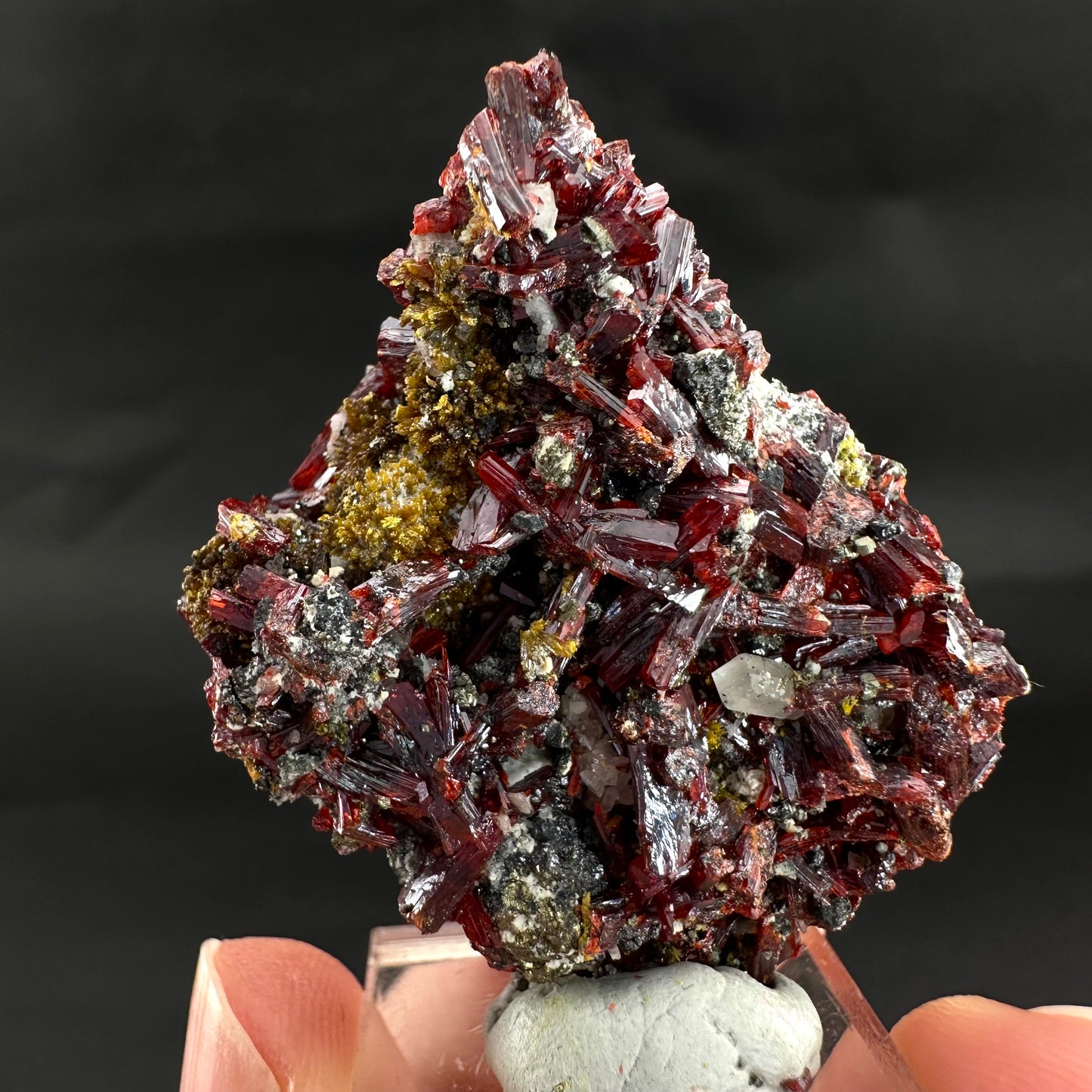 Realgar w/ Orpiment (Peru), realgar specimen, orpiment crystal, realgar crystal, mineral specimen