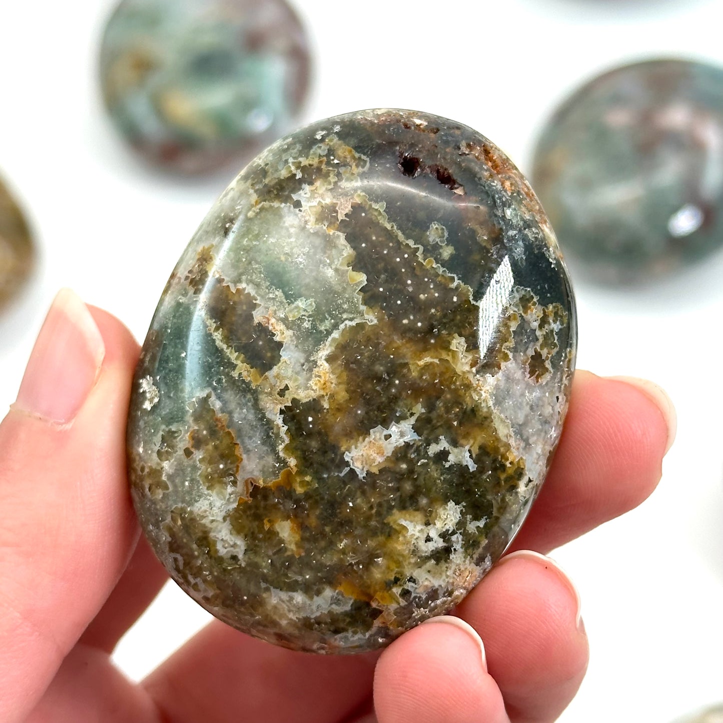 Ocean Jasper Palm Stone | Polished Orbicular Crystal Worry Stone (Solar Plexus Chakra)