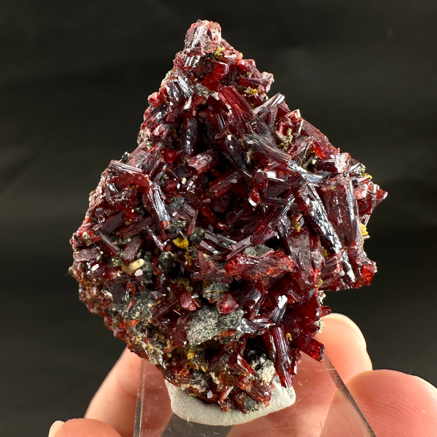 Realgar w/ Orpiment (Peru), realgar specimen, orpiment crystal, realgar crystal, mineral specimen