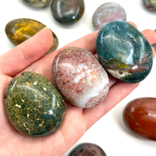 Ocean Jasper Palm Stone | Polished Orbicular Crystal Worry Stone (Solar Plexus Chakra)