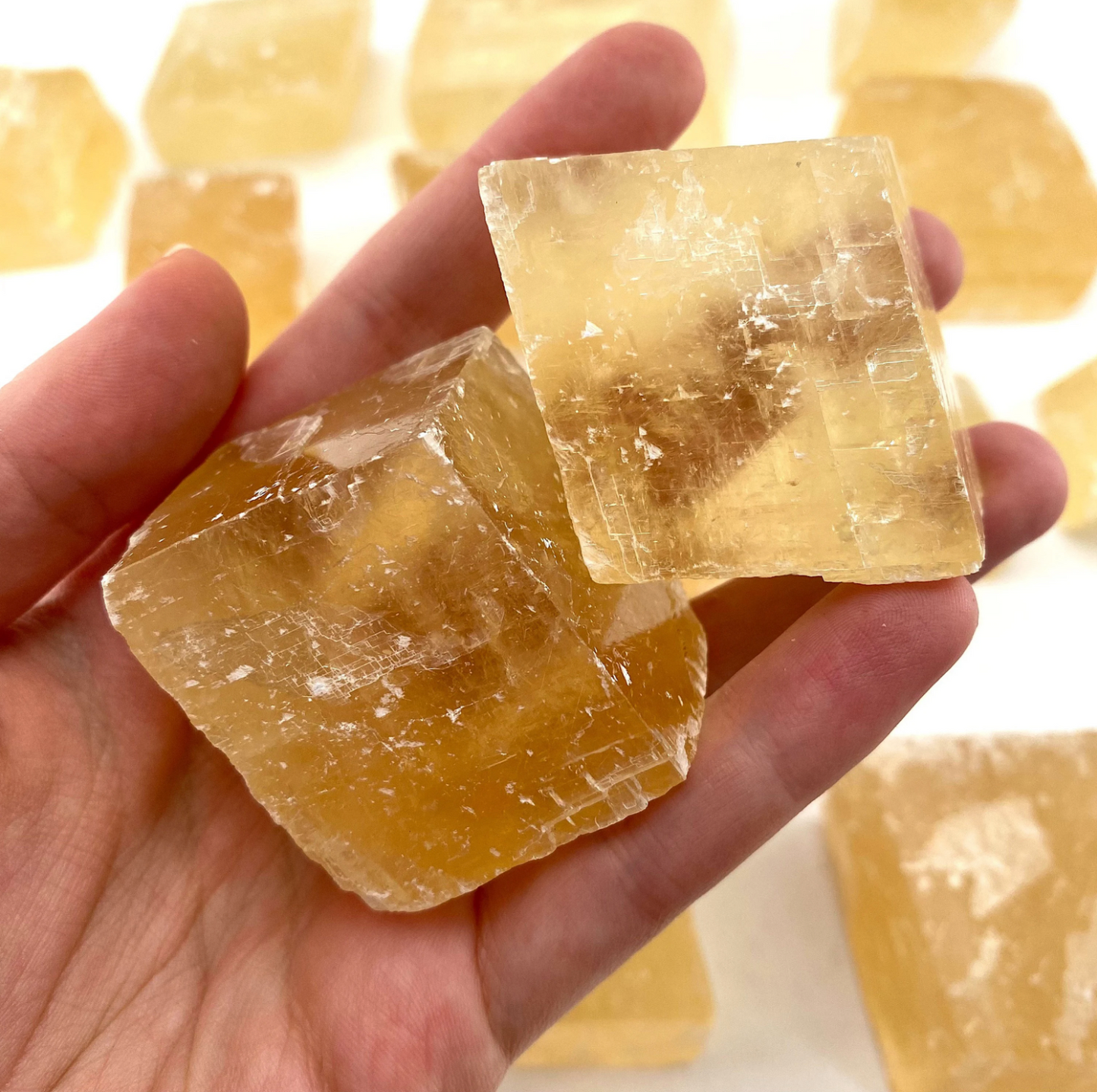 ONE Honey Calcite Rhombohedron, yellow calcite