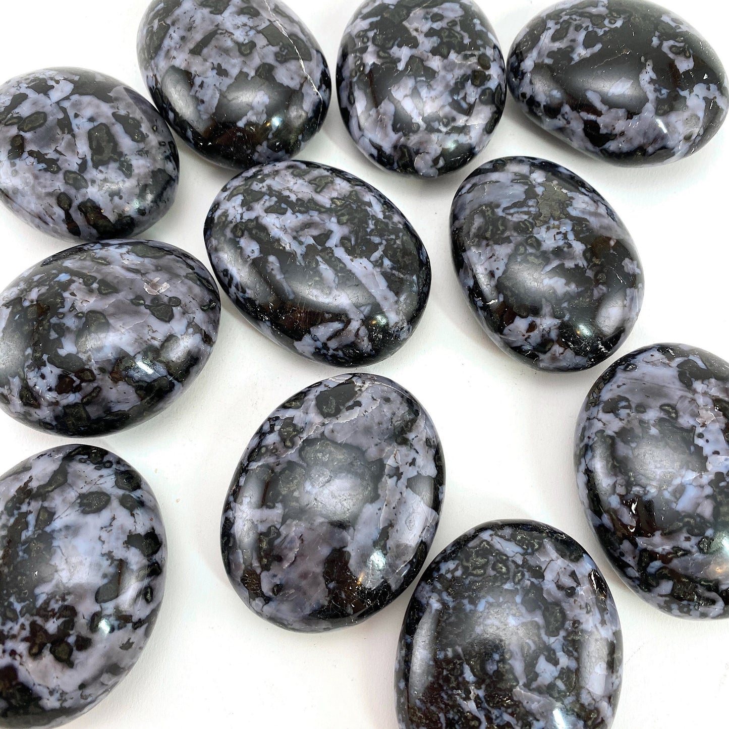 Indigo Gabbro Palm Stone | Polished Merlinite Crystal Worry Stone (Third Eye Chakra)