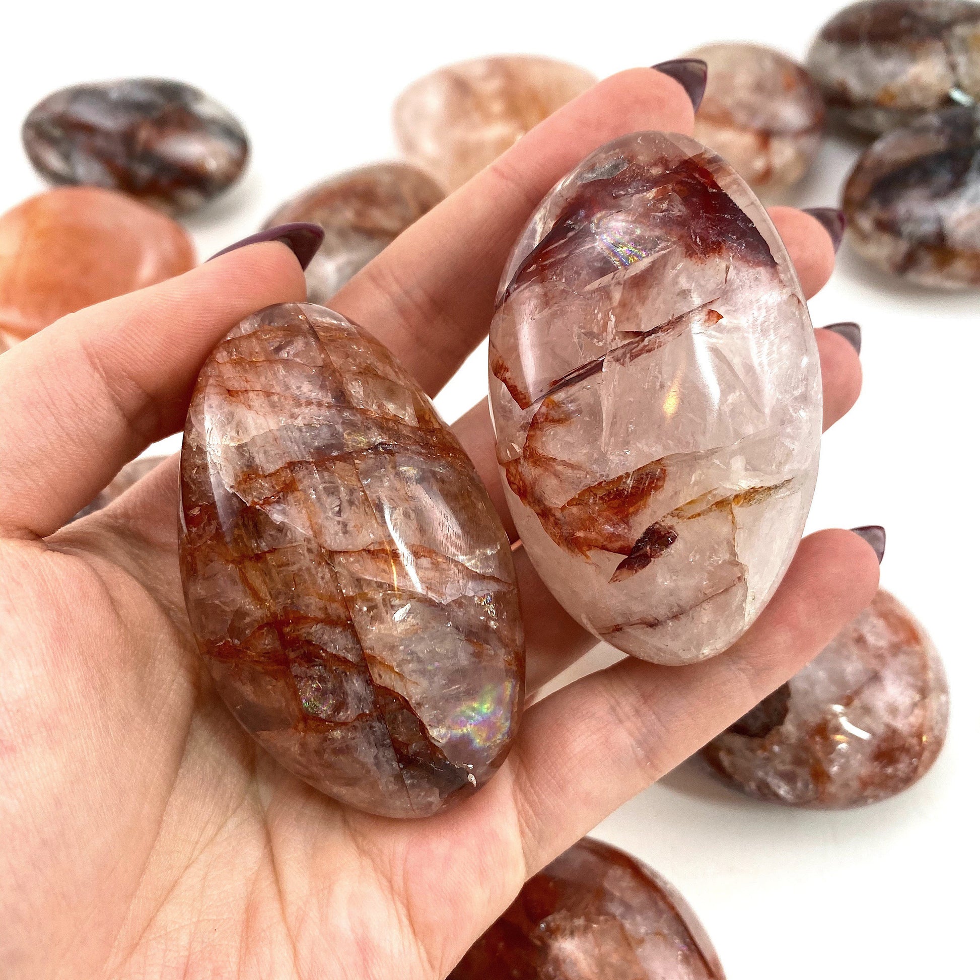 Fire Quartz Palm Stone, red fire quartz, red hematoid quartz palmstone, crystal palm stone, chakra palm stone