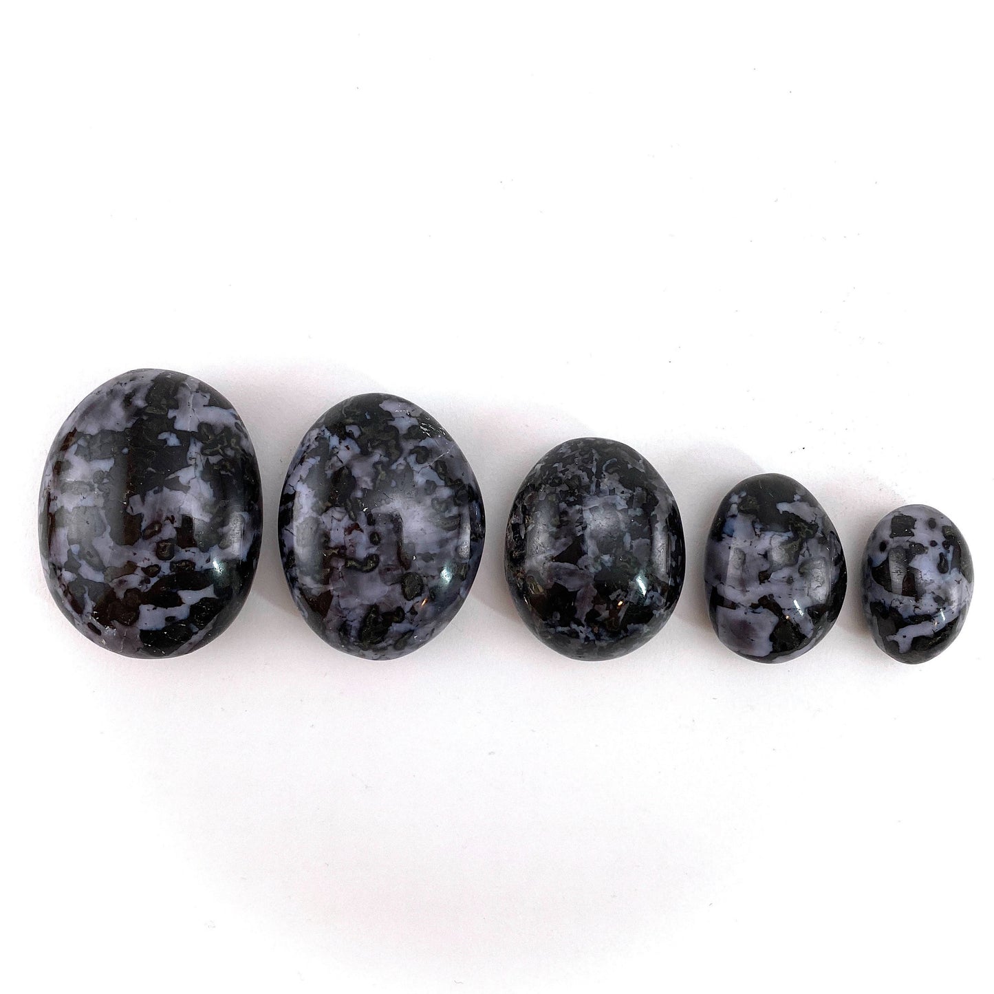 Indigo Gabbro Palm Stone | Polished Merlinite Crystal Worry Stone (Third Eye Chakra)