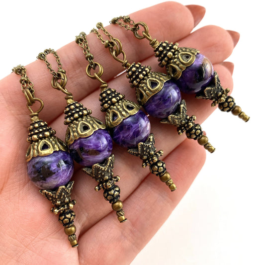 Charoite Necklace, Charoite bead necklace, bead necklace, layering necklace