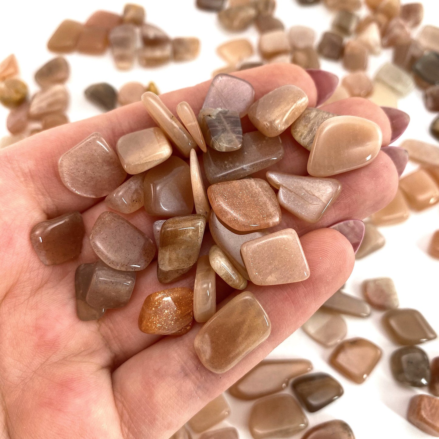 20g of Peach Moonstone, mini tumbled stones, tumbled crystal, tumbled moonstone, peach moonstone