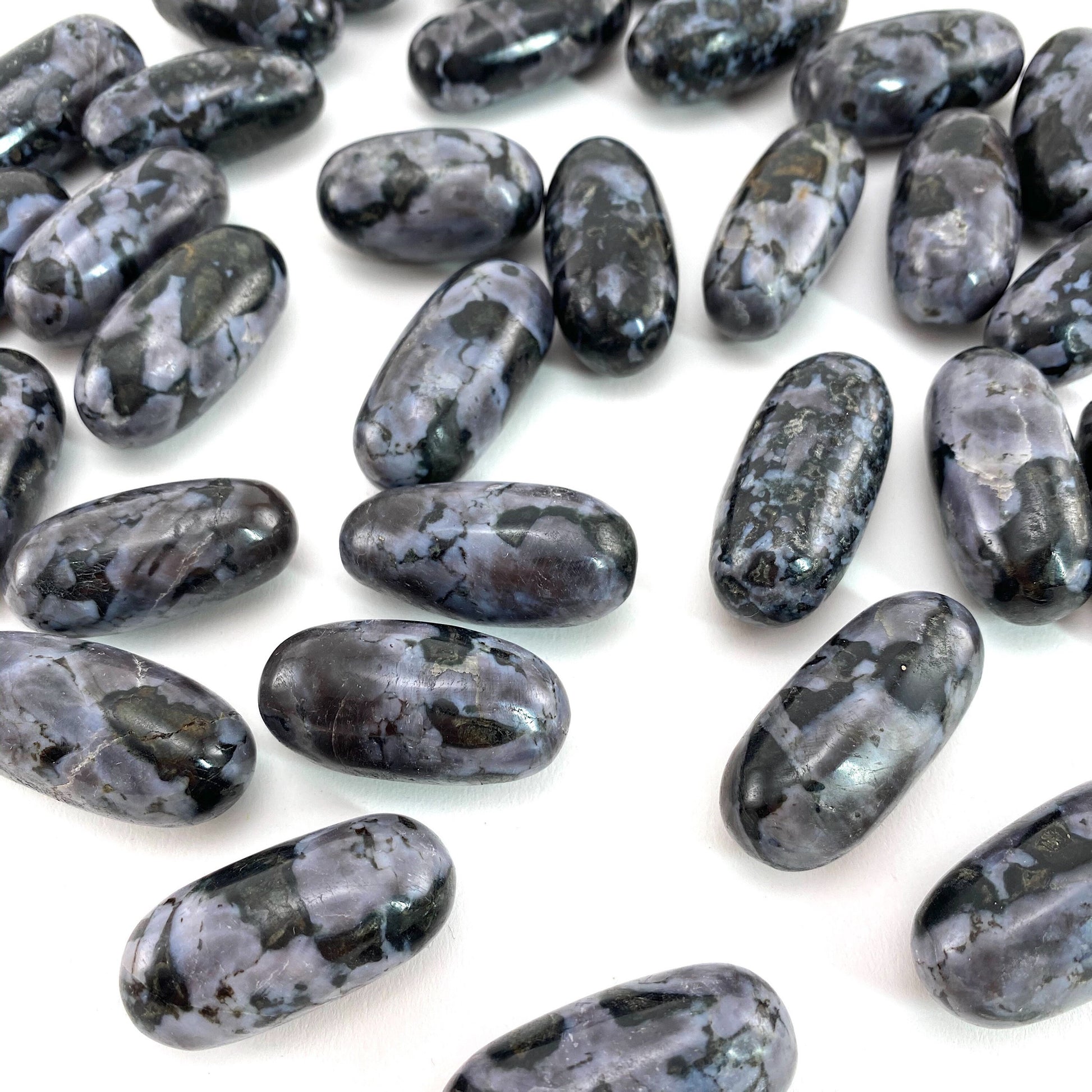 ONE Polished Gabbro Stone, natural gabbro, tumbled merlinite, gabbro tumble, merlinite palm stone