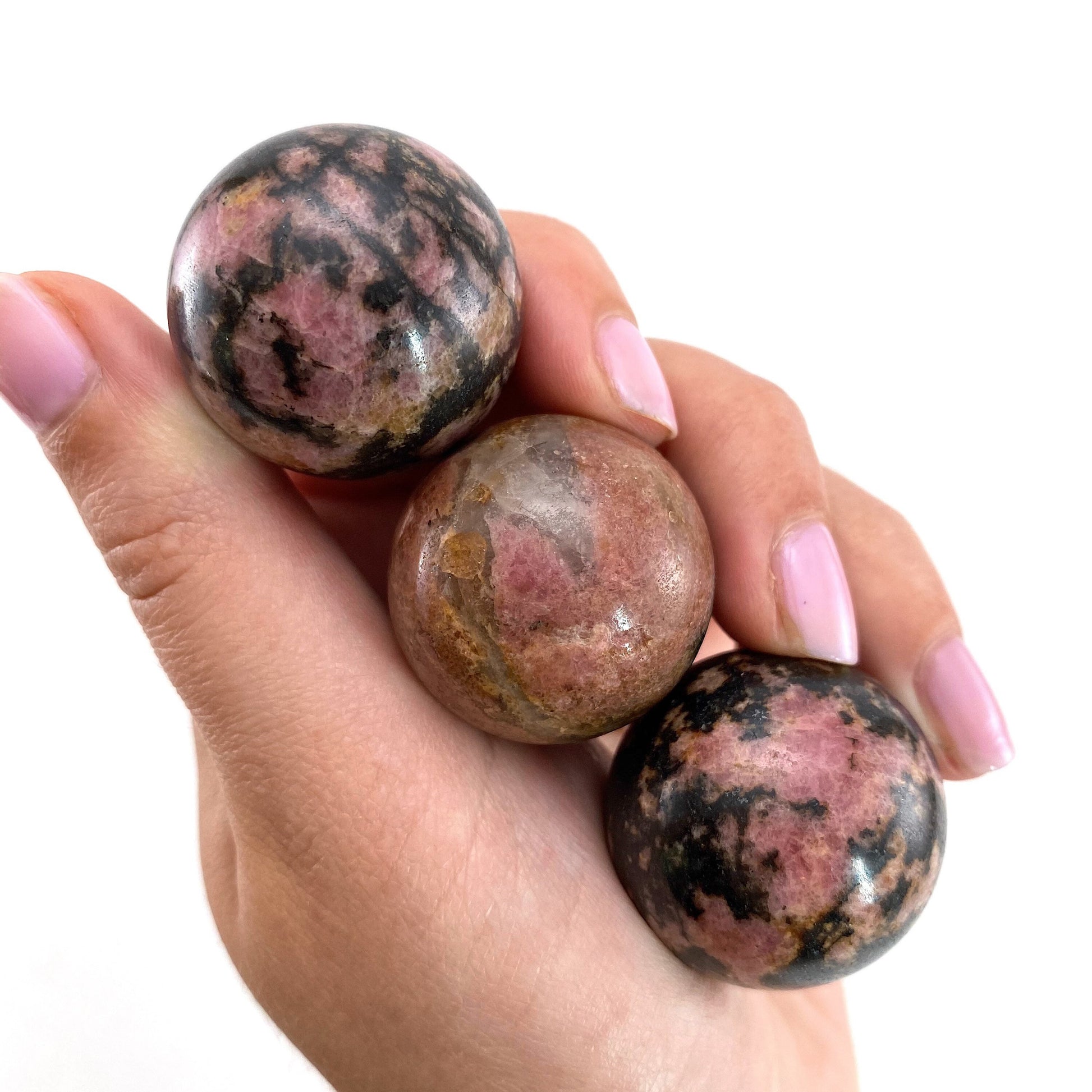 Rhodonite Sphere, crystal ball, Rhodonite sphere, Rhodonite palm stone, crystal sphere