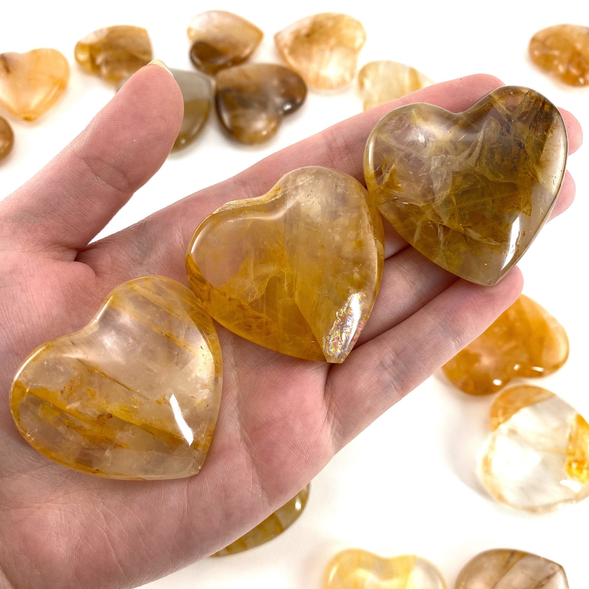 Golden Healed Quartz Heart | Polished Yellow Crystal (Crown Chakra)