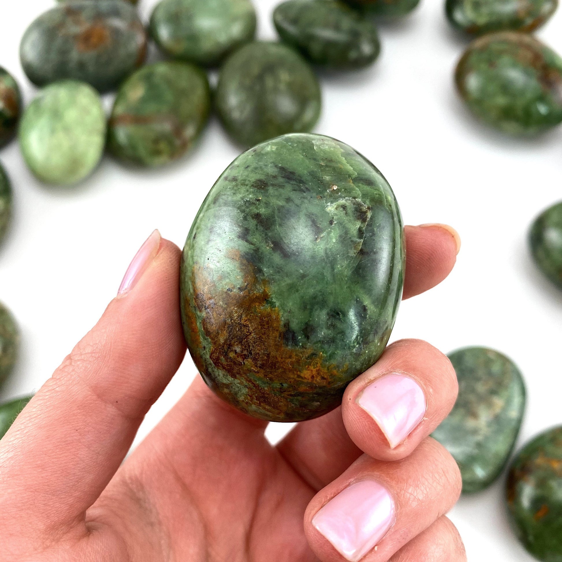 Chrysoprase Palm Stone | Polished Green Crystal Worry Stone (Heart Chakra)