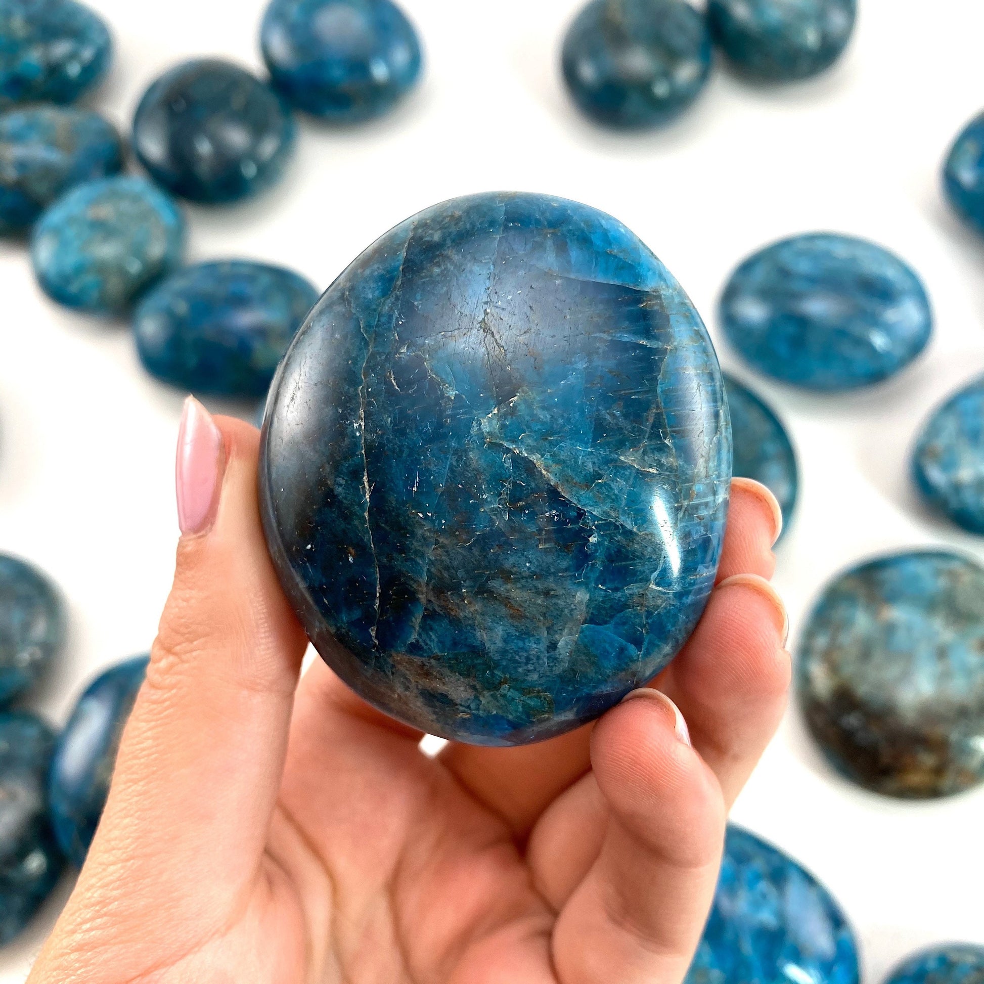 Blue Apatite Palm Stone | Polished Crystal Worry Stone (Throat Chakra)