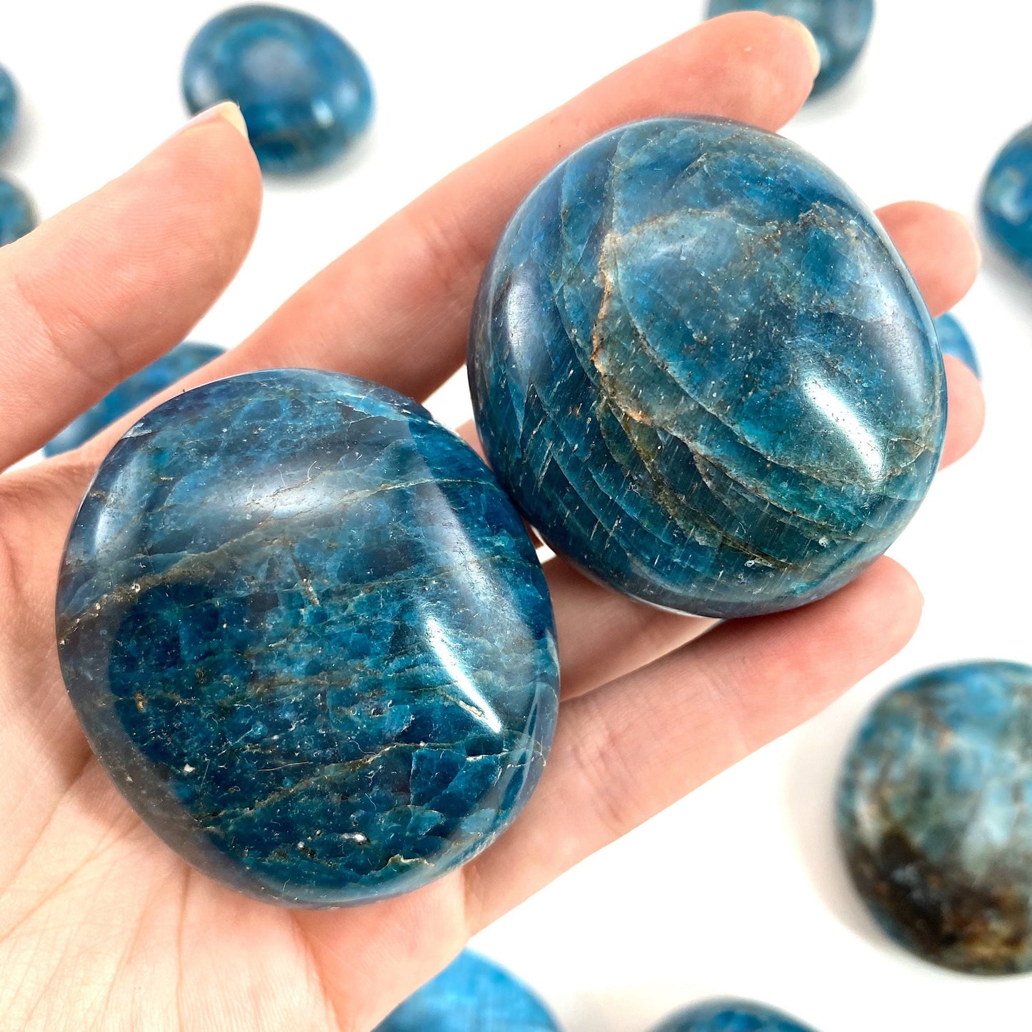 Blue Apatite Palm Stone | Polished Crystal Worry Stone (Throat Chakra)